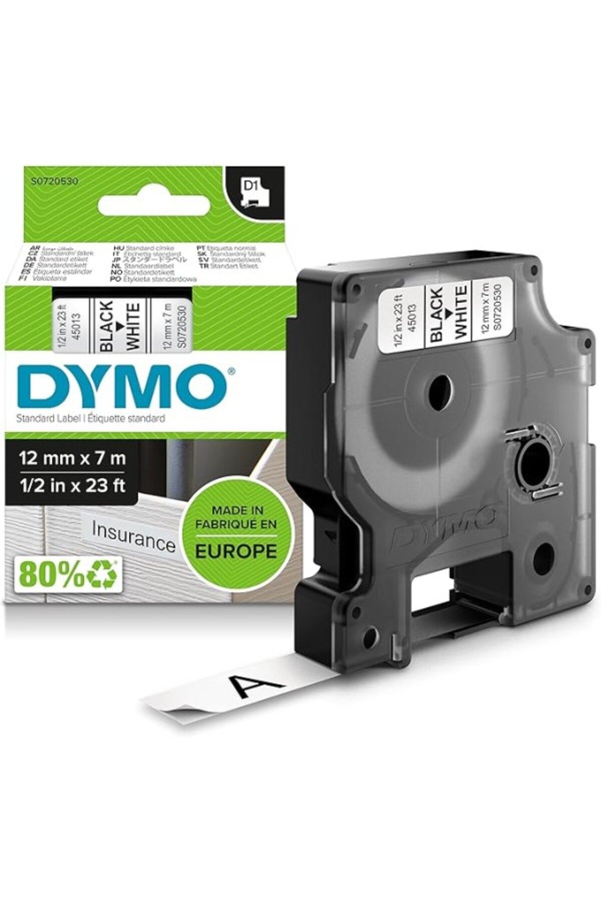 ShopZum Dymo D1 Yedek Şerit, 12 Mm X 7 Mt, Beyaz/Siyah (45013)
