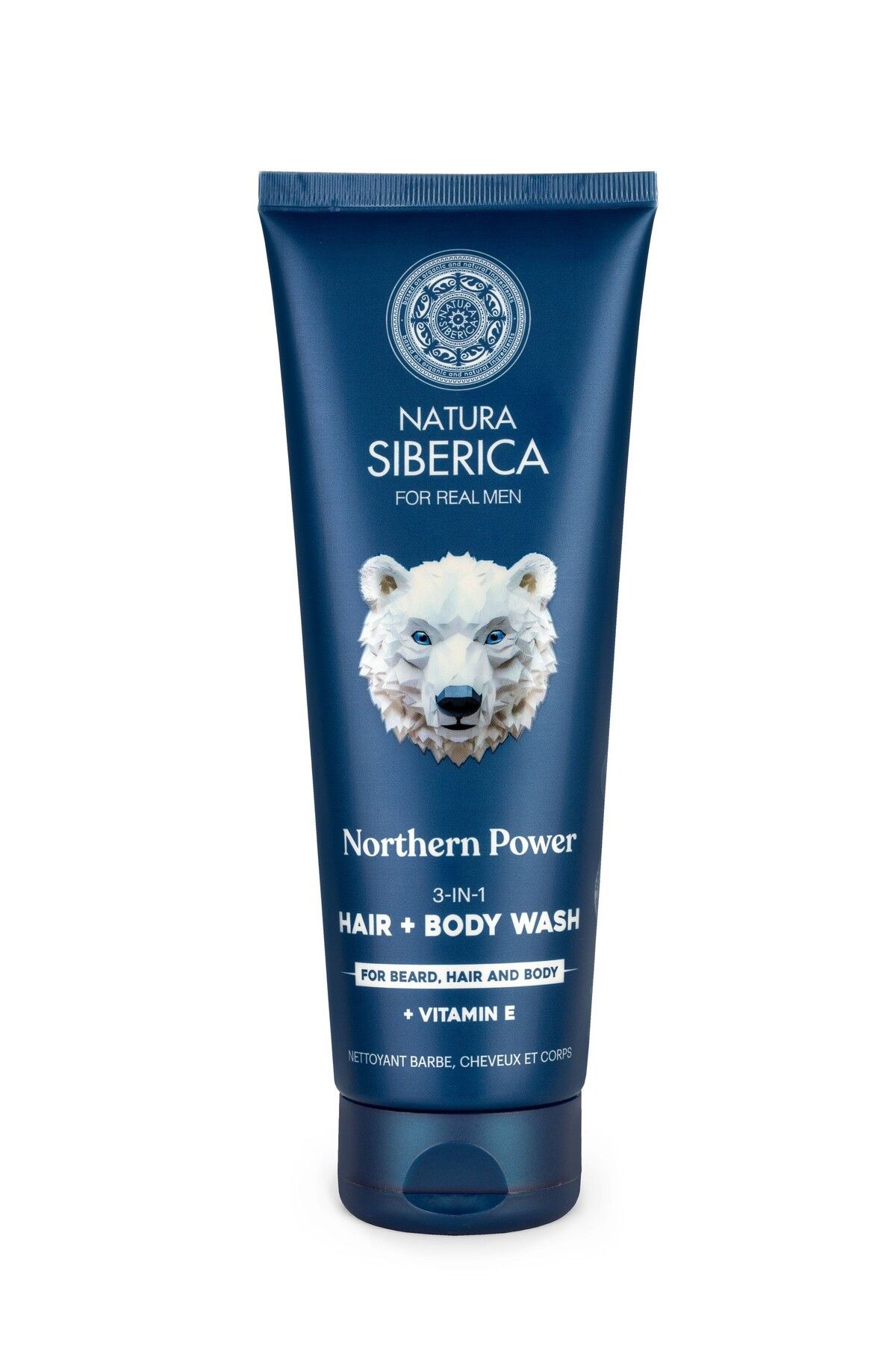 Natura Siberica Men Northern Power 3'ü 1 arada 200 ml – Saç, vücut ve sakal için ferahlatıcı bakım.