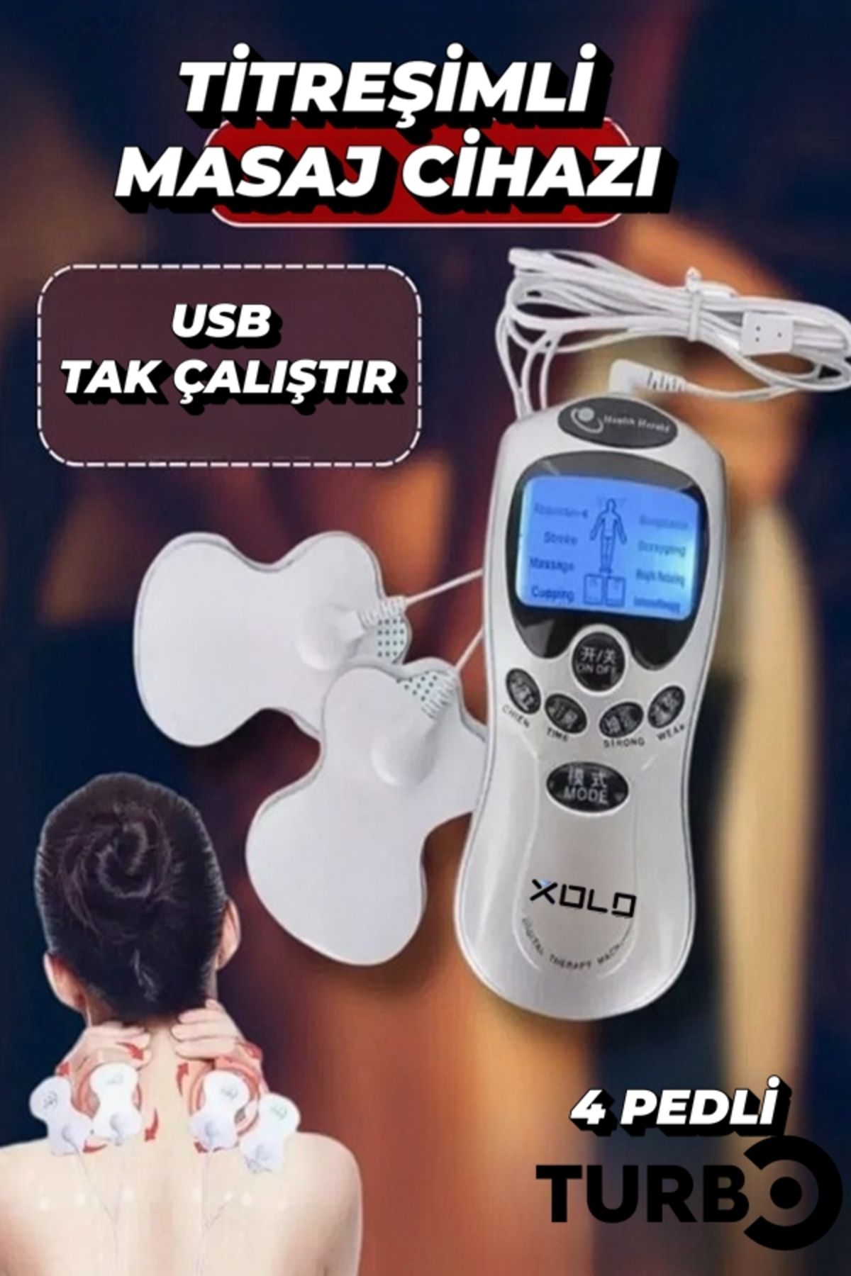 xolo Elektrikli Tens Cihazı Kas Stimülatörü 8 Modlu Dijital Masaj Aleti Boyun, Sırt, Bel Tüm Vücut