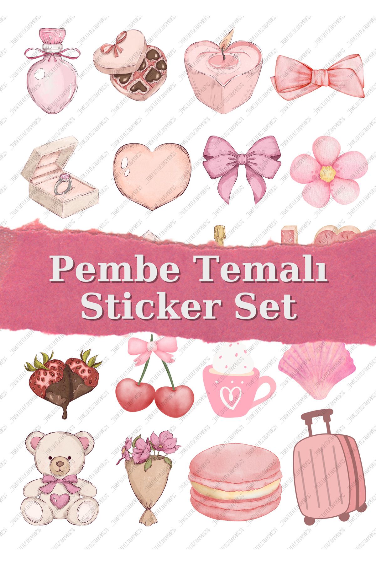 One Little Happiness Love Temalı Sticker Set Ajanda Bullet Journal Için Uygun Set