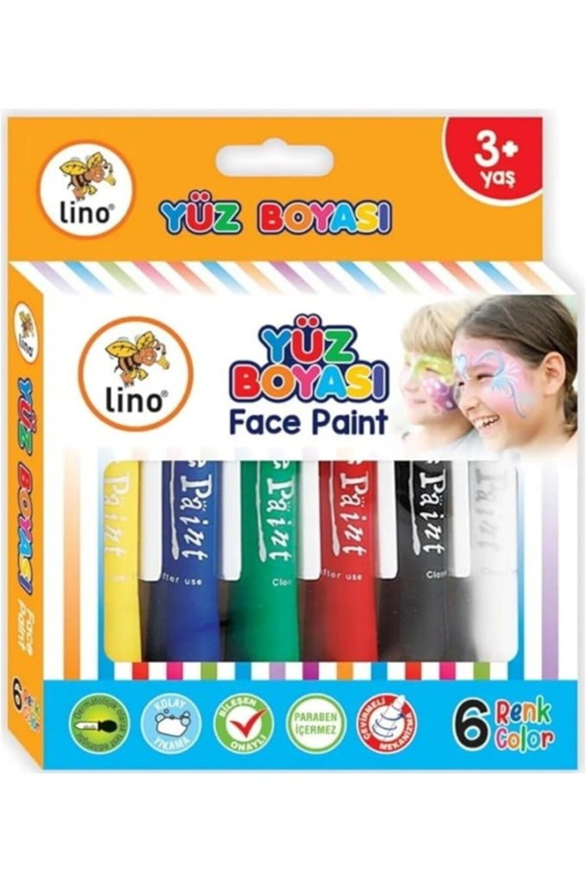 ShopZum Lino Yıkanabilir Yüz Boyası, 6Lı