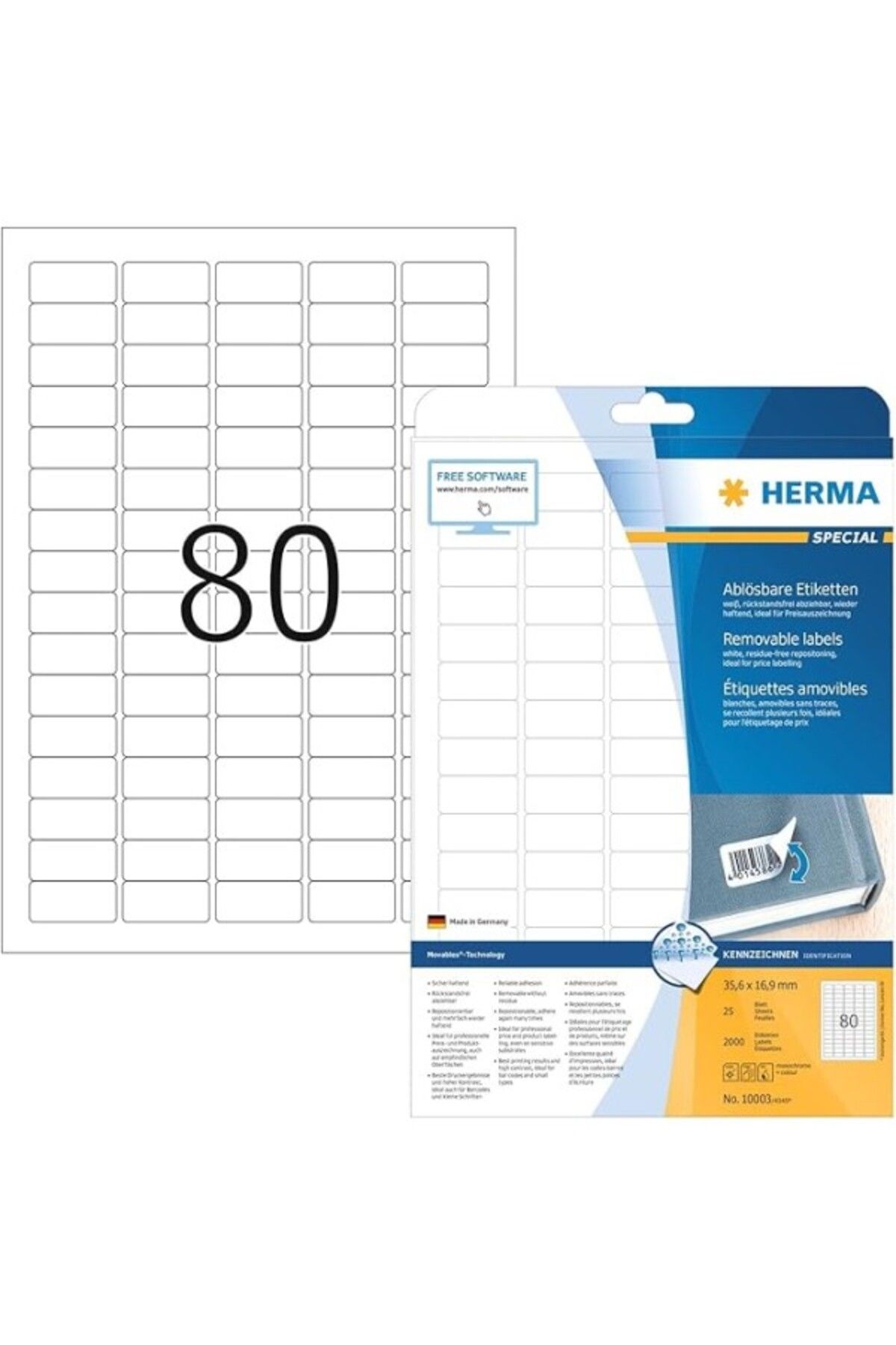 ShopZum 10003 Üniversal Etiket Din A4 Çıkarılabilir, Küçük 35,6 X 16,9 Mm, 25 Yaprak, Kağıt, Mat