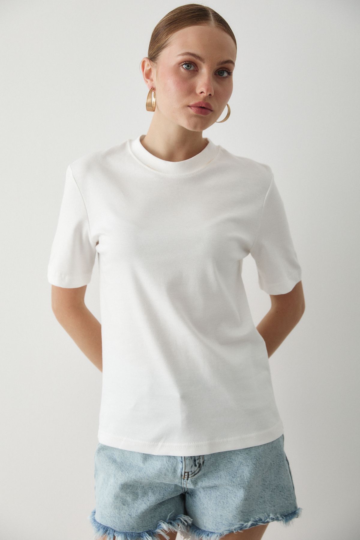 Laluvia Beyaz Basic Tshirt - 1075