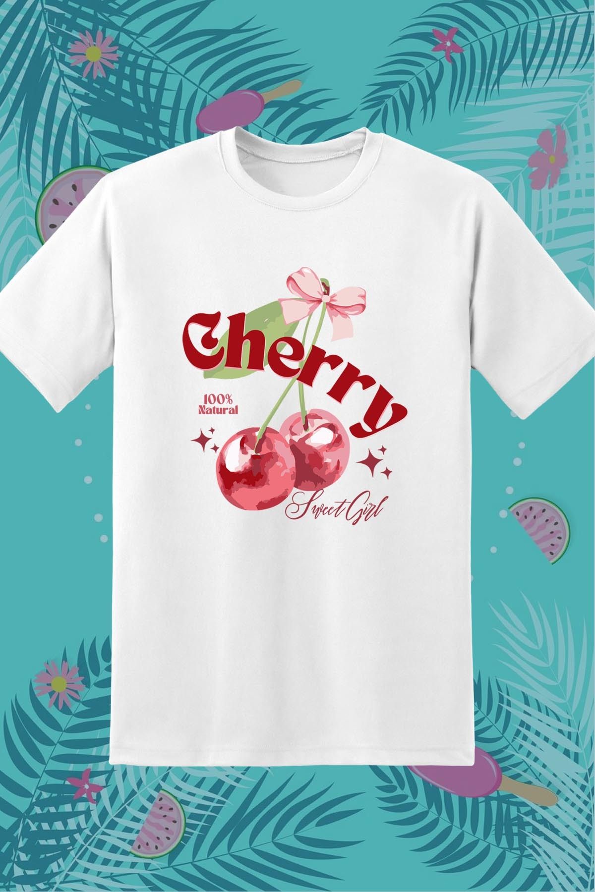 362BASKI Yaz Temalı Kiraz Cherry Sweet Girl Baskılı Tshirt