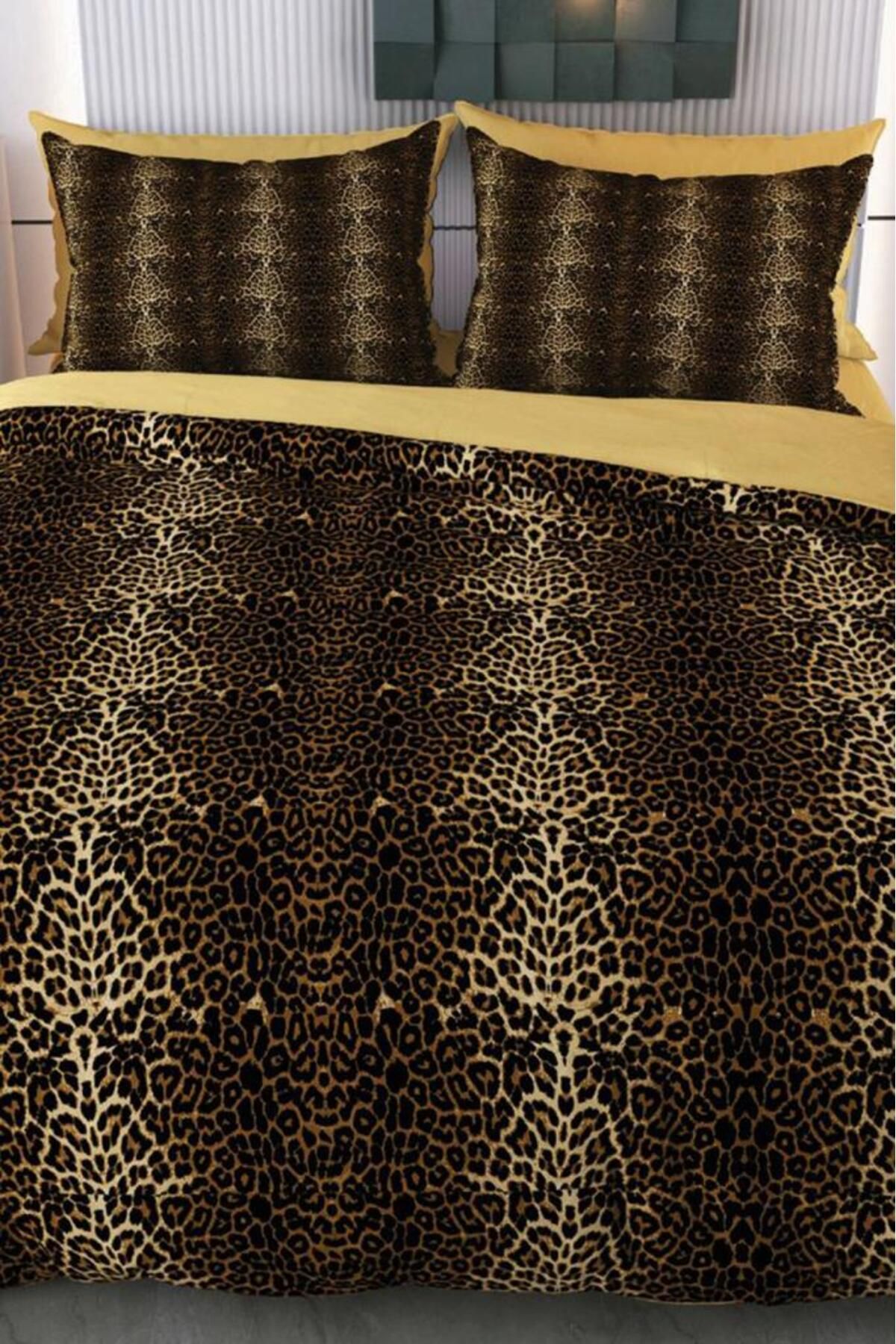 Çeyiz Diyarı Leopar Mikro Saten 3D Dijital Baskılı Çift Kişilik Nevresim Takımı