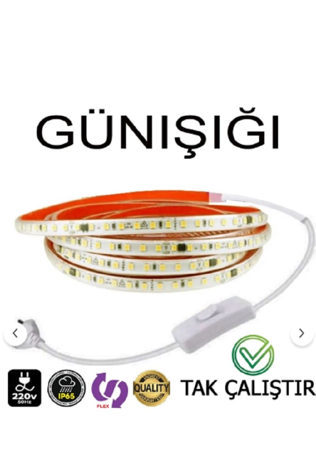 ERBAY 220V Şerit LED YÜKSEK IŞIK FİŞLİ VE ANAHTARLI GÜNIŞIĞI 3METRE ((ADAPTÖR TRAFO YOK TAK ÇALIŞTIR))