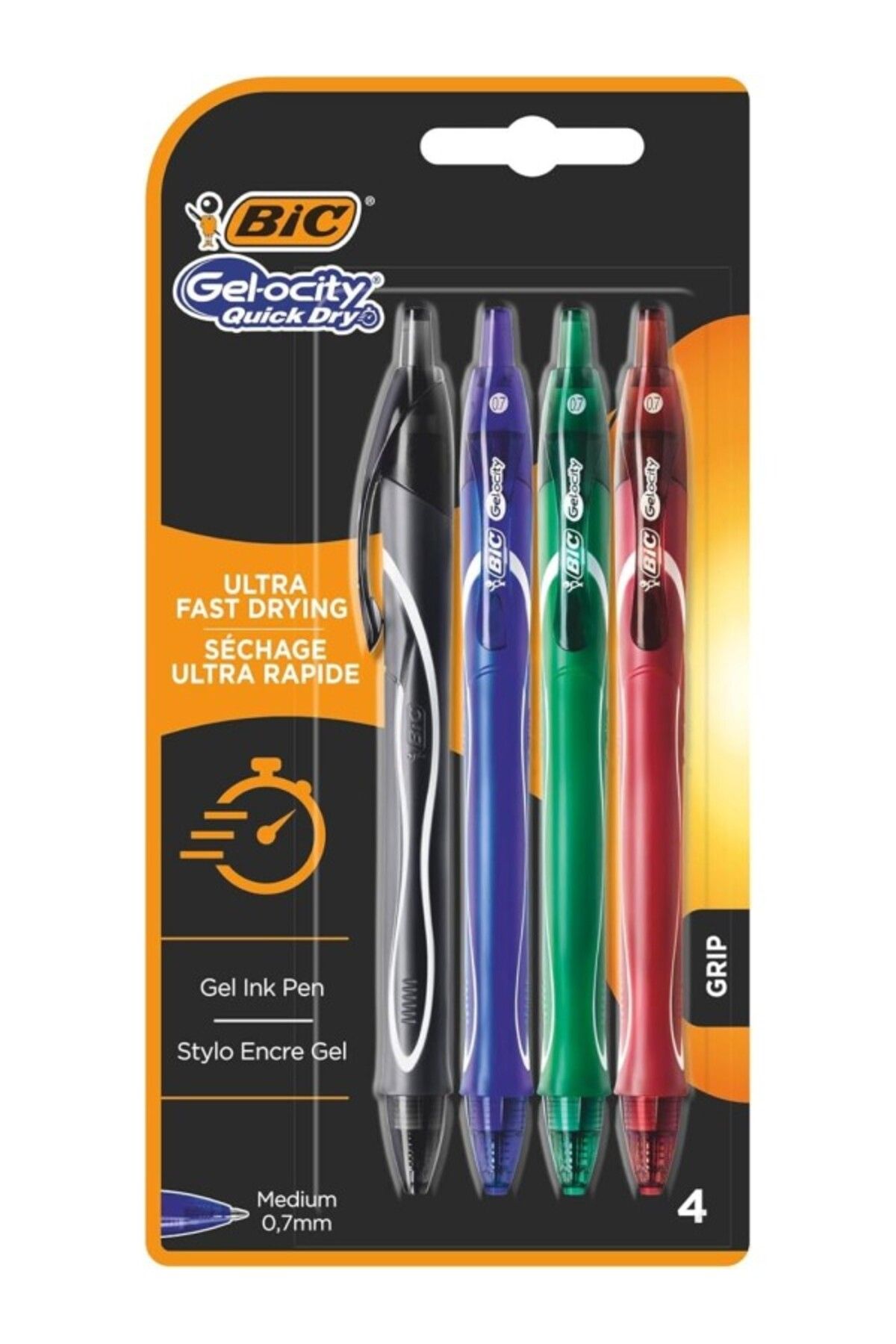ShopZum Gel-Ocity Quick Dry Jel Kalem, Mavi Jel Kalem 4'Lü Kutu, Karışık Renkler, 0.7 Mm. Çizgi