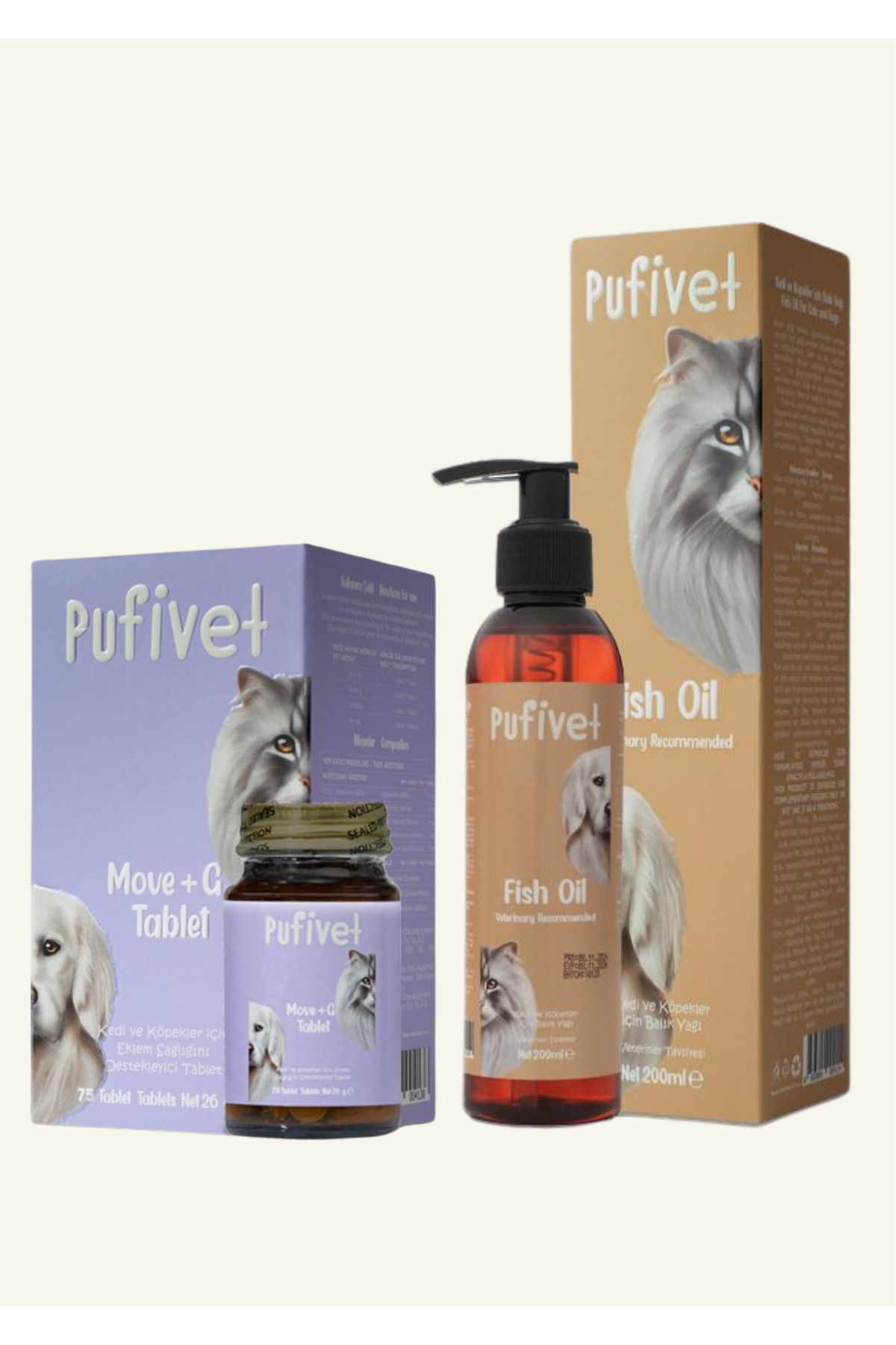 PufiVet Kedi ve Köpekler İçin Eklem Desteği ve Balık Yağı Seti