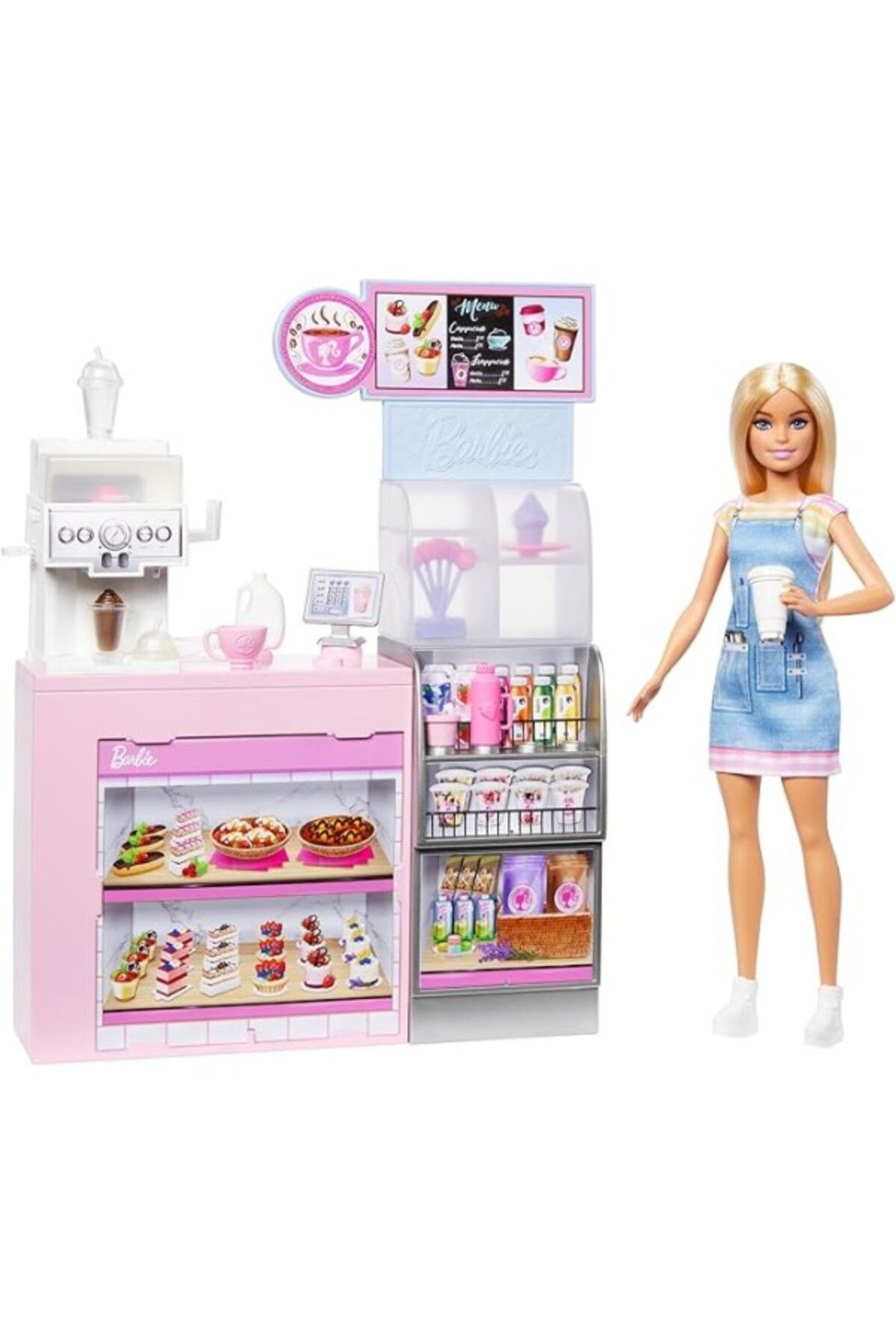 ShopZum Barbie'Nin Kahve Dükkanı Barbie'Nin Kahve Dükkanı Oyun Seti Sarışın Barista Barbie, Kahve Makinesi