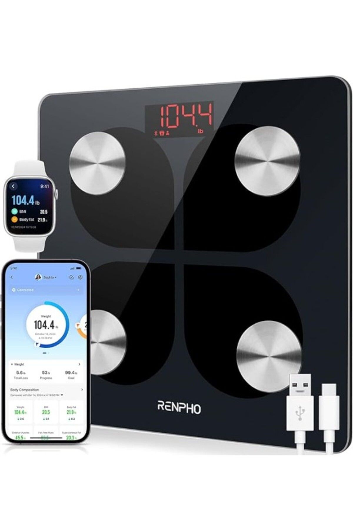 ShopZum Renpho Usb Şarj Edilebilir Dijital Bluetooth Ağırlık Ölçeği (180 Kg)