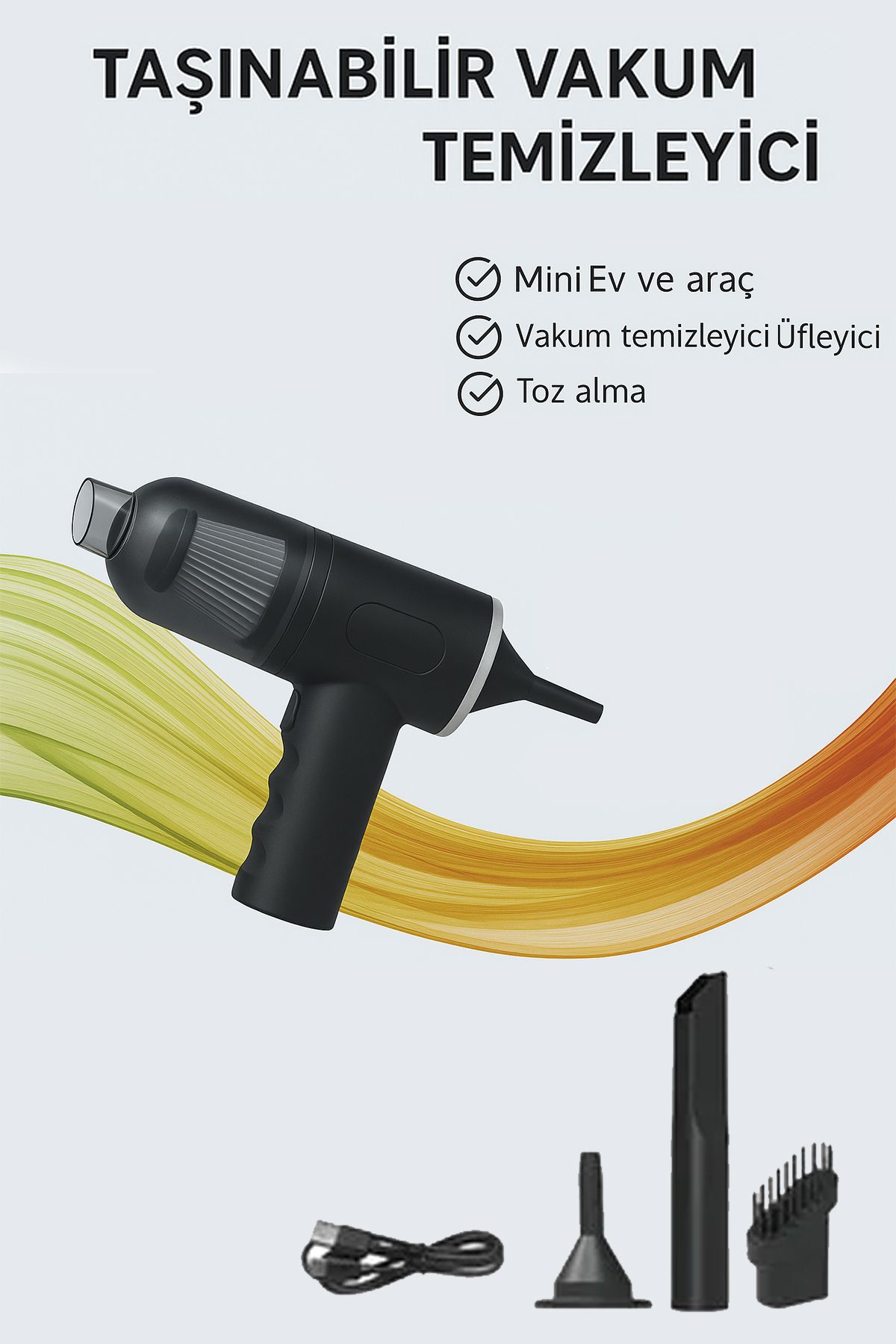 TECHNOMEN 3'ü 1 Arada Taşınabilir Mini Vakum Temizleyici | USB Şarjlı Üfleyici Toz Alma | Ev ve Araç Kullanımı