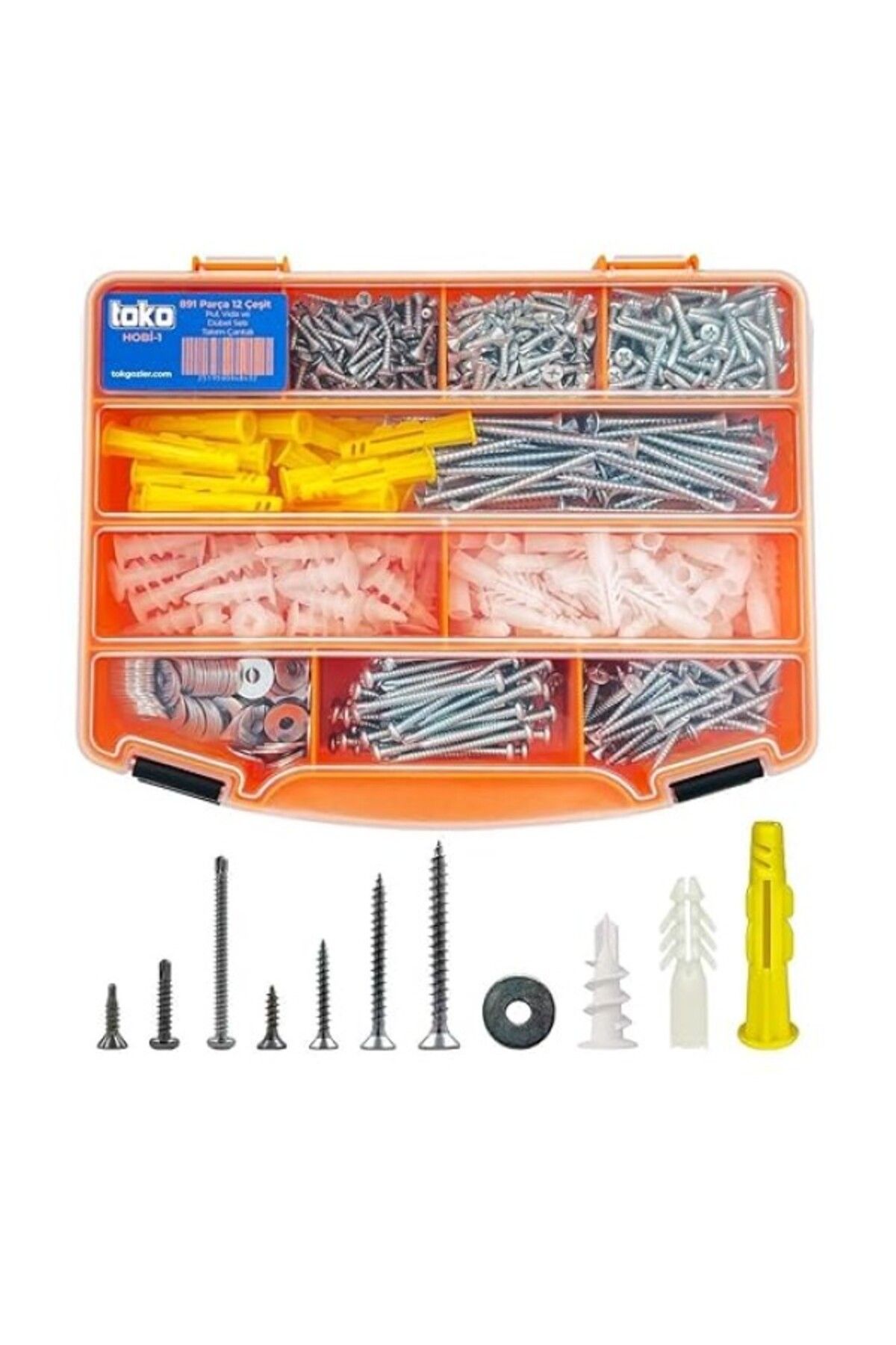 ShopZum Hobi-1 891 Parça 12 Çeşit, Pul, Vida Ve Dübel Seti, Organizer Takım Çantalı