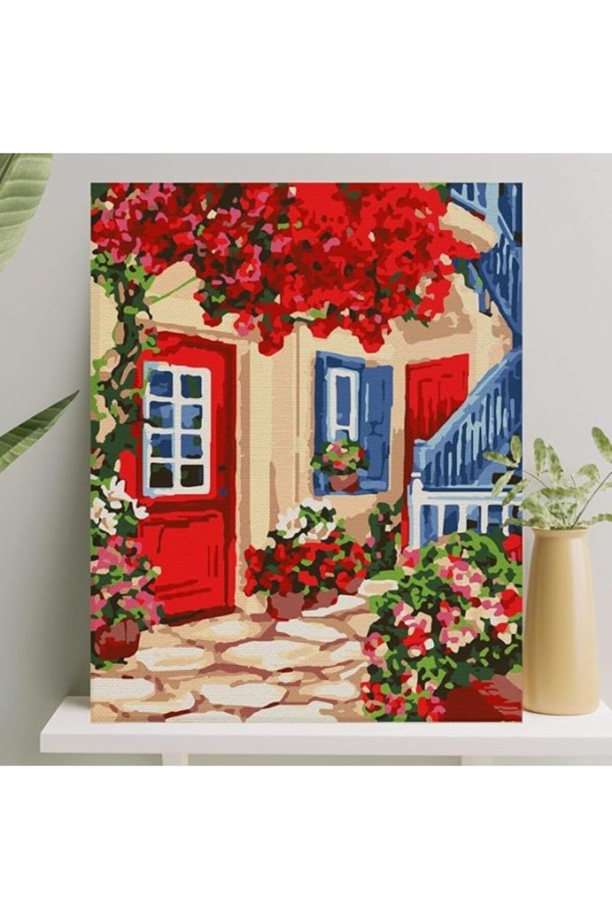ShopZum Sayılarla Boyama Tuval Seti Fırça Boya Dahil (Çıtalı) 40X50 Cm - Kırmızı Kapı