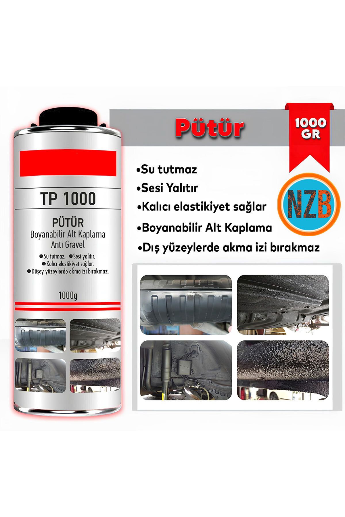 NZB Pütür 1 Kg Araç Araba Çamurluk Taş Darbe Koruma Su Tutmaz Ses Yalıtımlı Boyanabilir Kaplama 1000 Gr