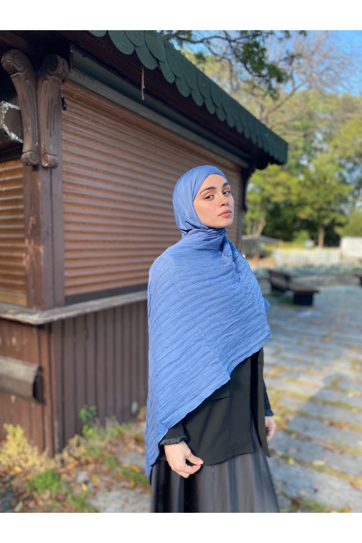 MENESSA Piliseli Bambu Şal Indigo Mavi