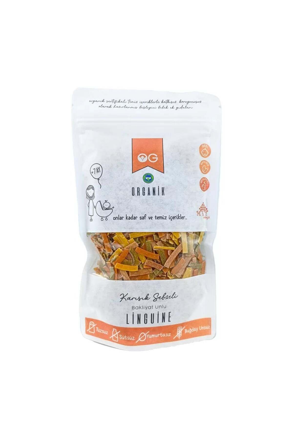 OG natural Organik Karışık Sebzeli Bakliyat Unlu Şerit Makarna Linguine 200 gr