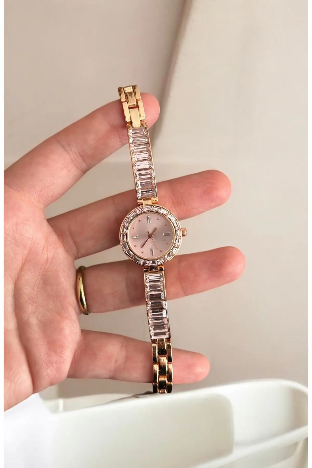 Çelik Kadın Taş Detaylı Zarif Bileklik Saat - Rose Gold