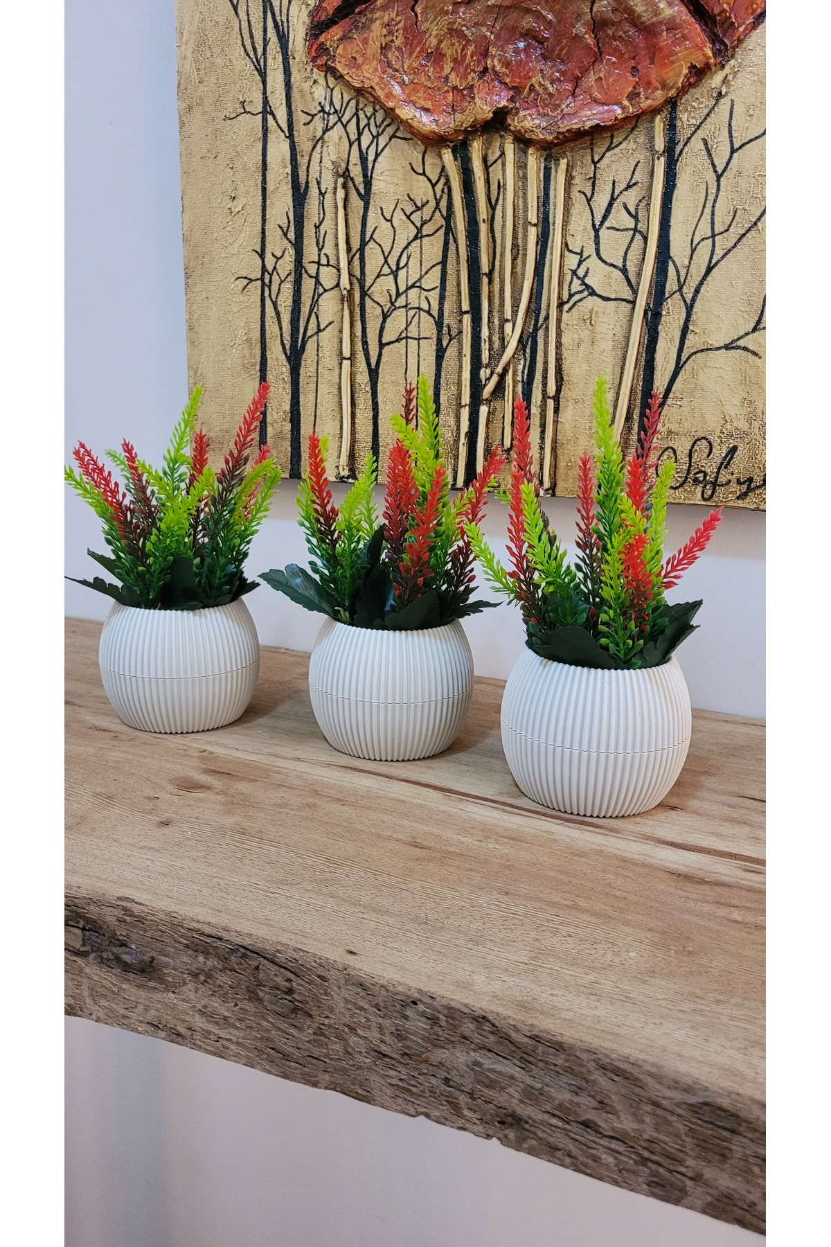 LABURN Küçük Boy Saksıda Yapay Çiçek Bitki 3 Adet, Gerçekçi Yapay Çiçek ...