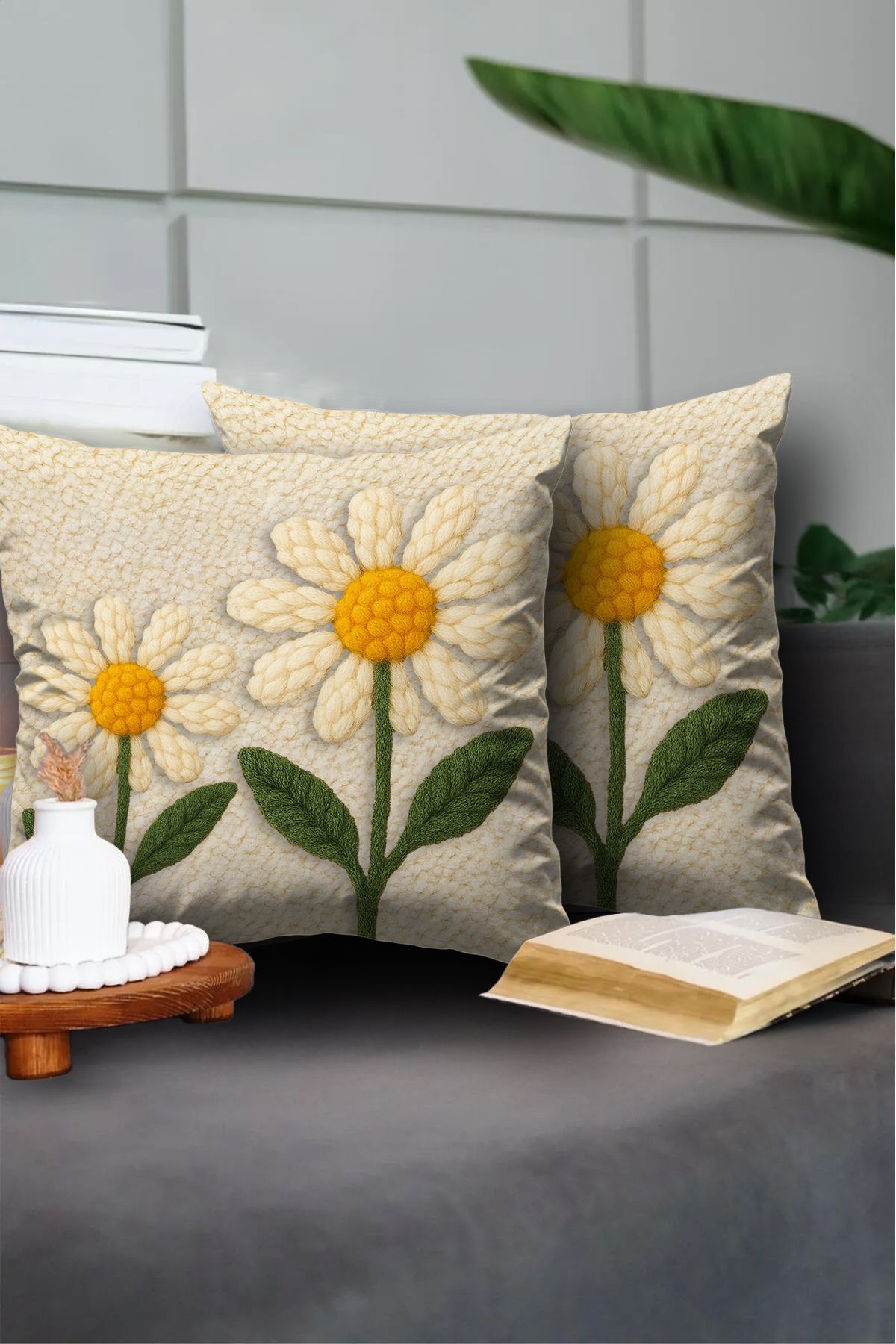 G&C HOME Punch Desenli Dijital Baskılı Çift Taraflı 2'li Takım Kirlent Kılıfı