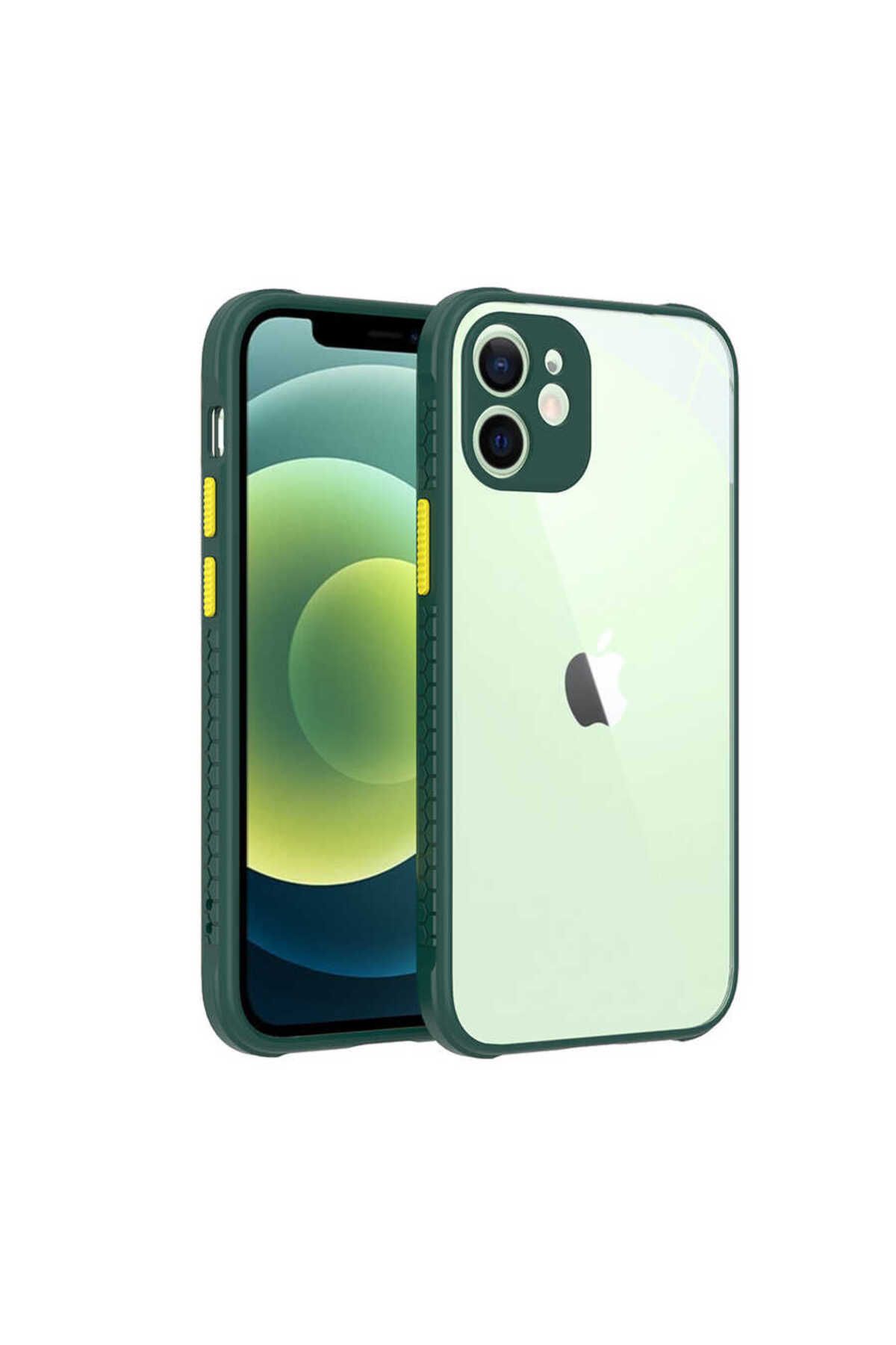 halkhouse İphone 12 Kılıf Esnek Renkli Çerçeveli Sert Silikon Kaff Kapak
