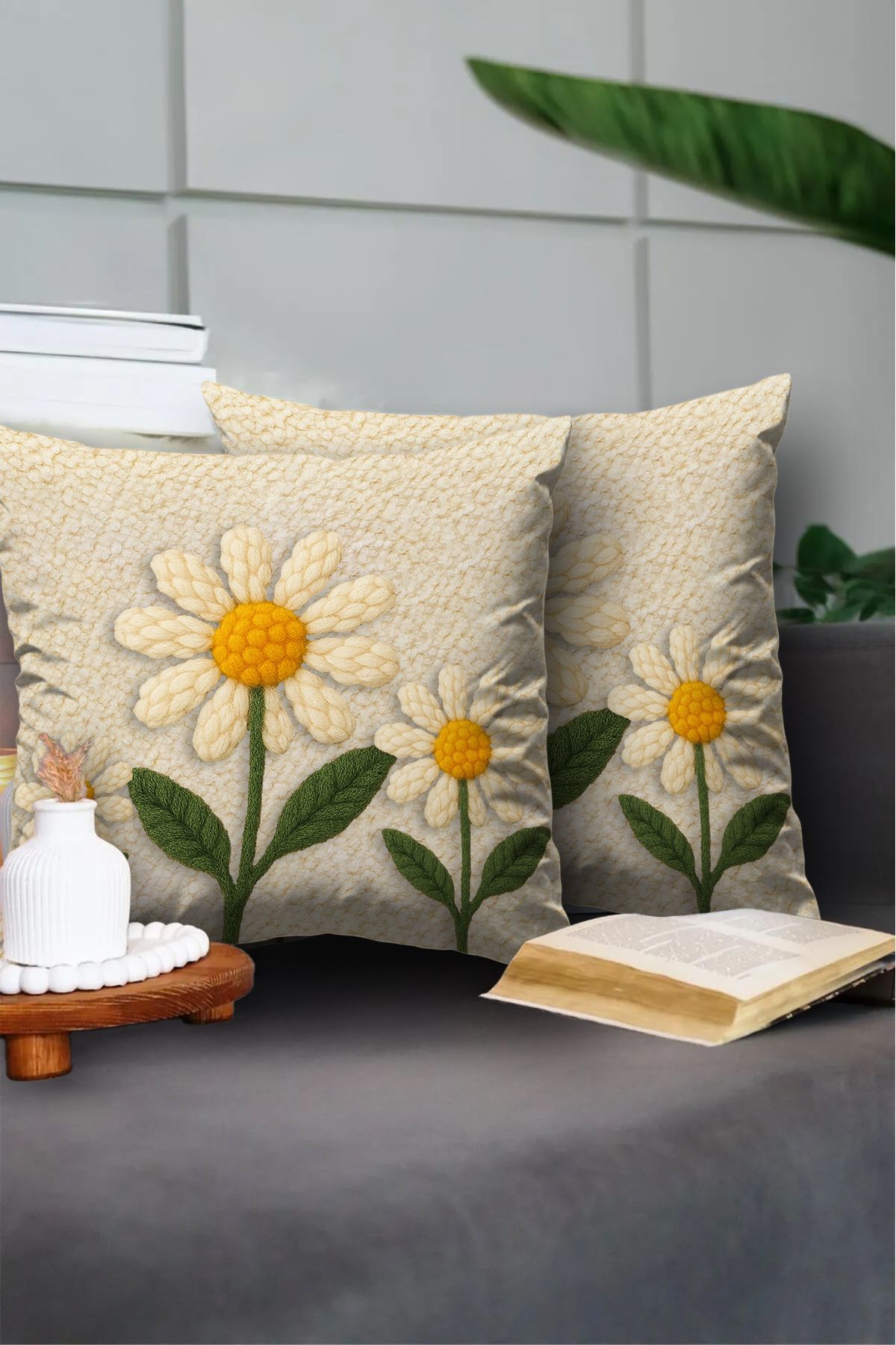 G&C HOME Punch Desenli Dijital Baskılı Çift Taraflı 2'li Takım Kirlent Kılıfı