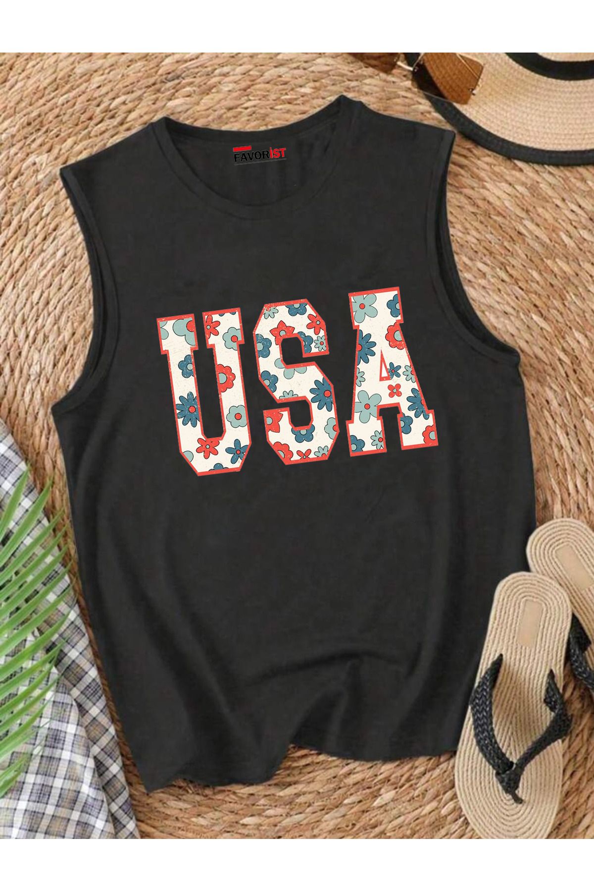 FAVORİST USA Omuzu Açık Kadın Pamuklu Kolsuz Yazlık T-shirt Atlet