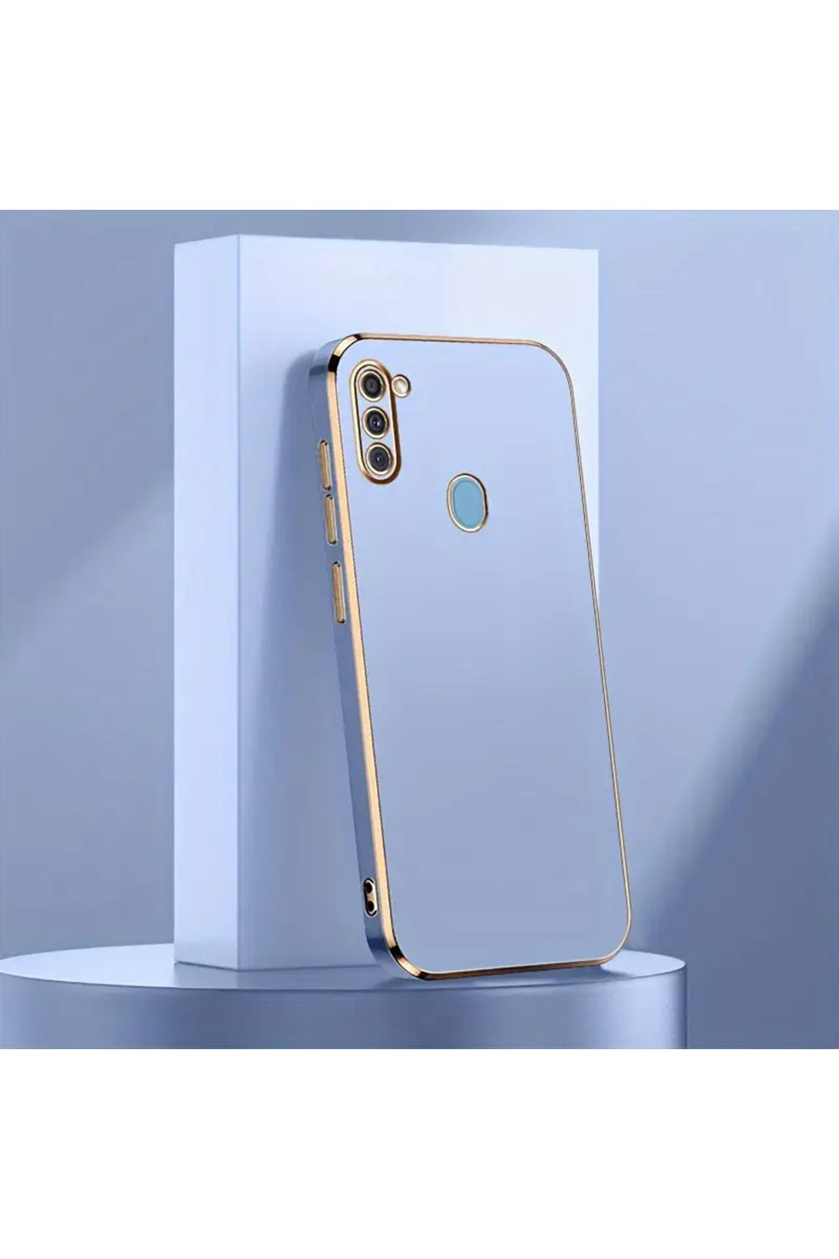 Merwish Galaxy M11 Uyumlu Lazer Kesim Gold Çerçeve Mavi Kapak Kılıf