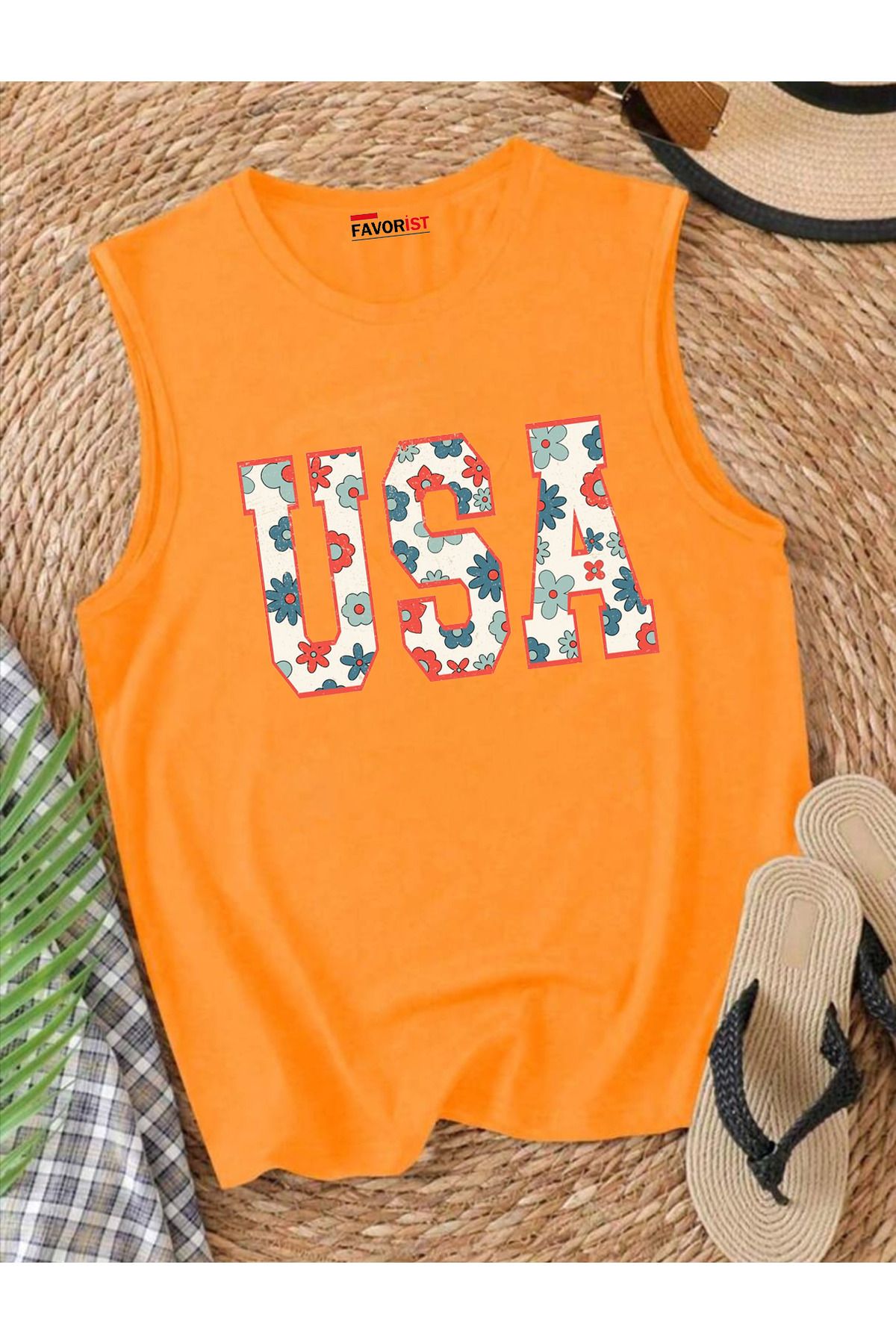 FAVORİST USA Omuzu Açık Kadın Pamuklu Kolsuz Yazlık T-shirt Atlet