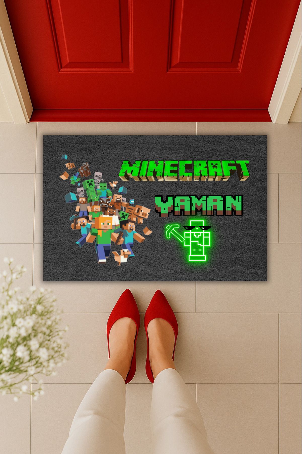 Dormot Home Yüksek Kaliteli Dijital Baskı Minecraft İsim Yazılabilen Kapı Önü Paspası
