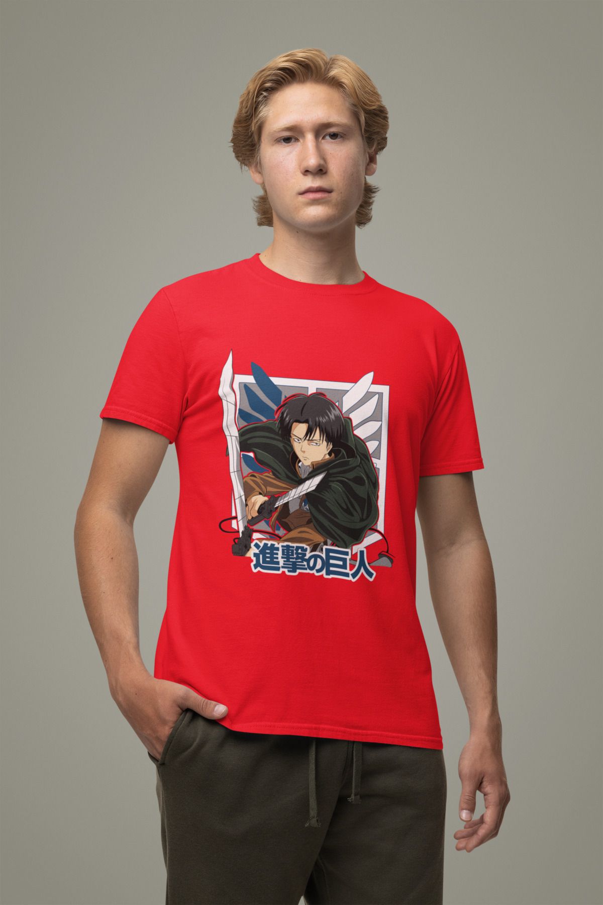 Bubuga Levi Ackerman Baskılı Erkek Tişörtü – Attack on Titan Anime Tasarımı %100 Pamuk