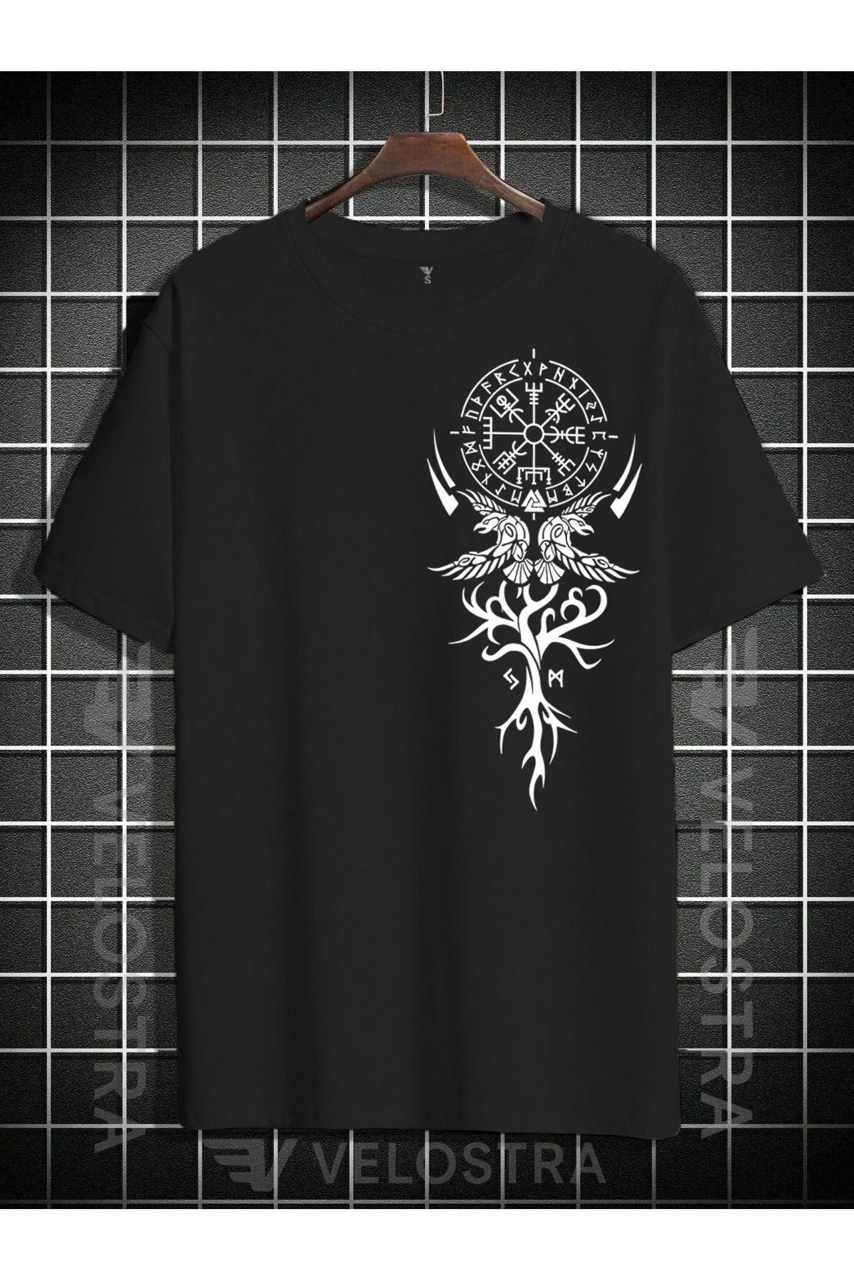 Velostra Unisex İskandinav rünü Baskılı Oversize T-shirt