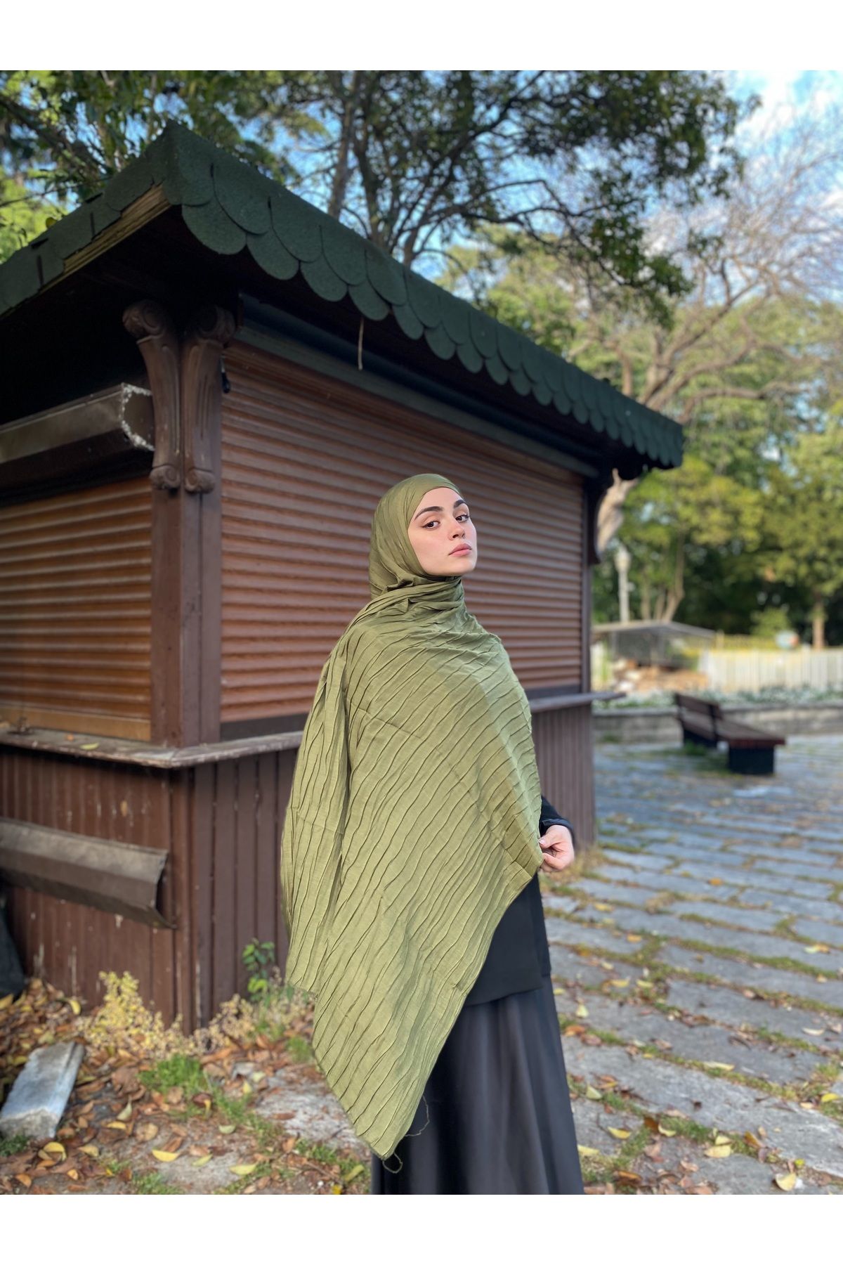 MENESSA Piliseli Bambu Şal Haki Yeşil