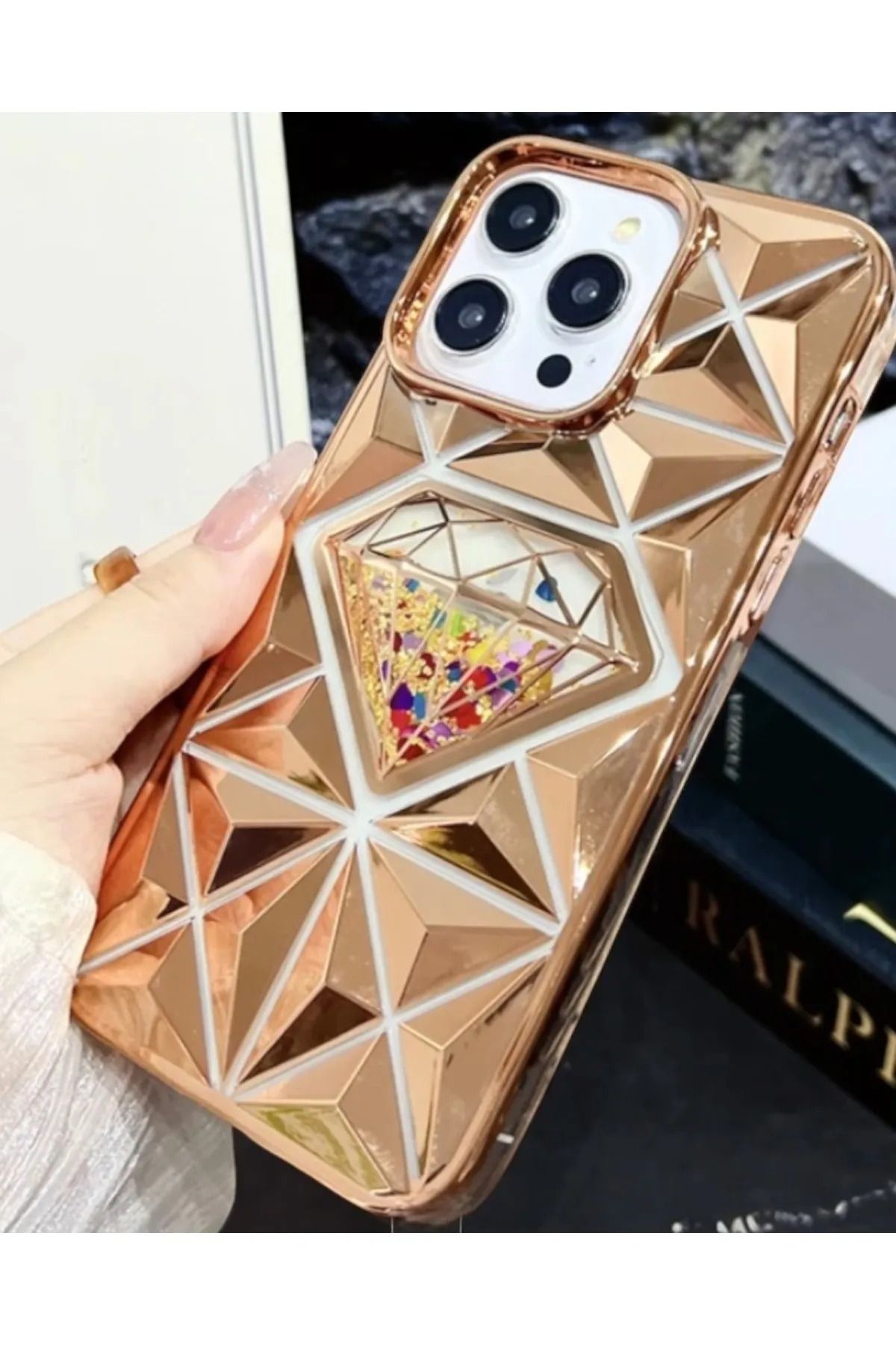 KAZEMTECH İphone 13 Uyumlu Sulu Simli Elmas Desenli Kılıf