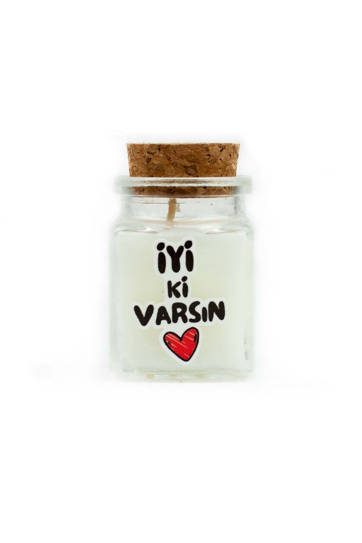 PALTO TASARIM İyi Ki Varsın ❤️ Mantar Tıpalı Cam Şişede Dekoratif Mum - 1 Adet Mottolu Hediyelik Mum