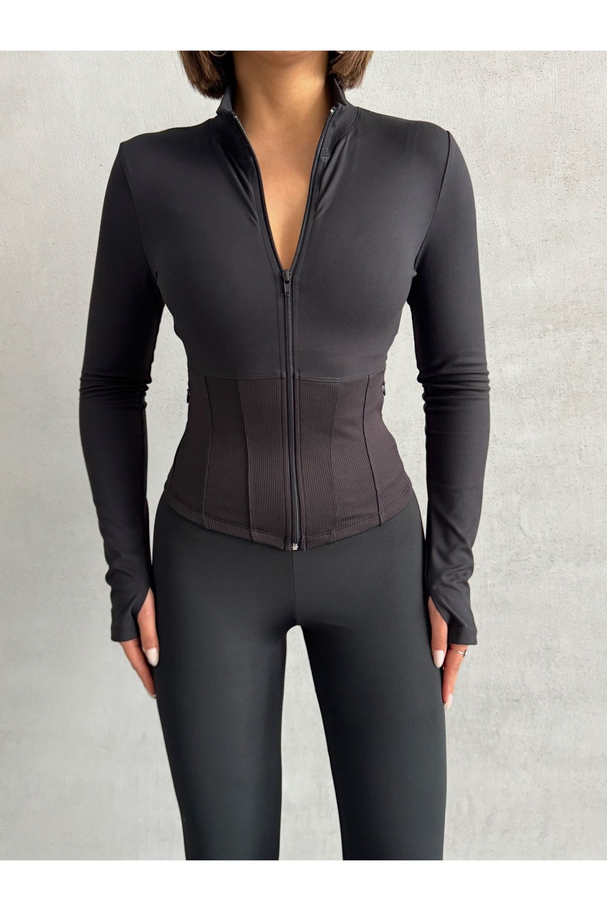 Miss Prova Fırçalı Soft Kumaş Baş Parmak Delikli Spor Ceket/Sweatshirt MISSCE2621-2
