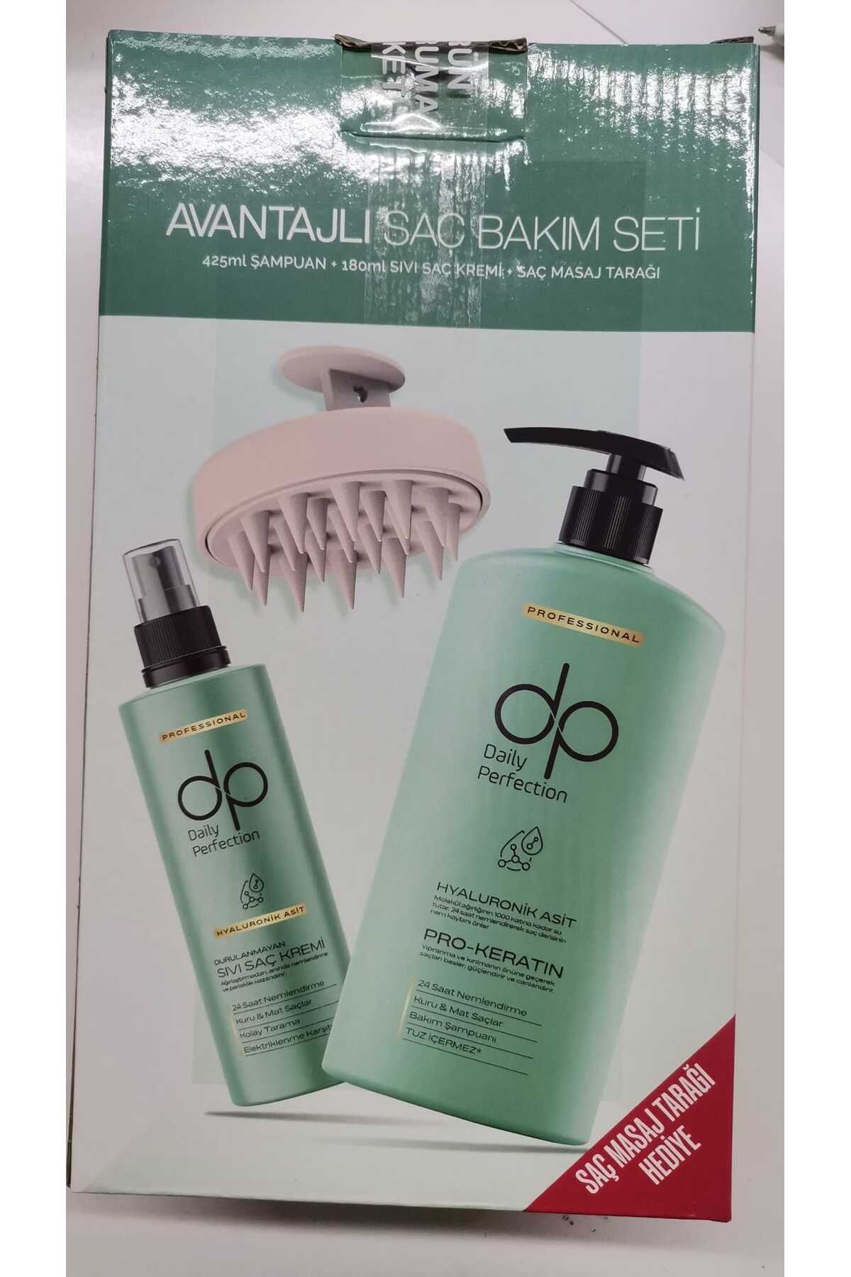 DP Daily Perfection Şampuan Hyaluronik Asit 425 ML+180 ML Saç kremi+Saç Masaj Tarağı