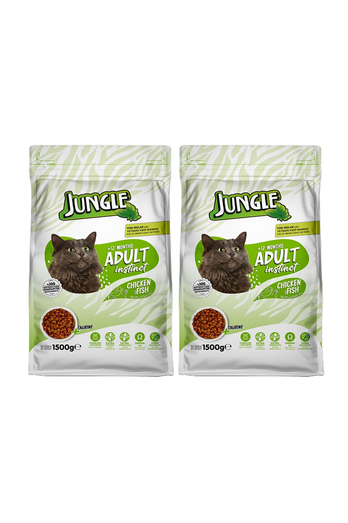 Jungle 1,5 KG KURU KEDİ MAMASI YETİŞKİN TAVUK-BALIKLI 2'Lİ