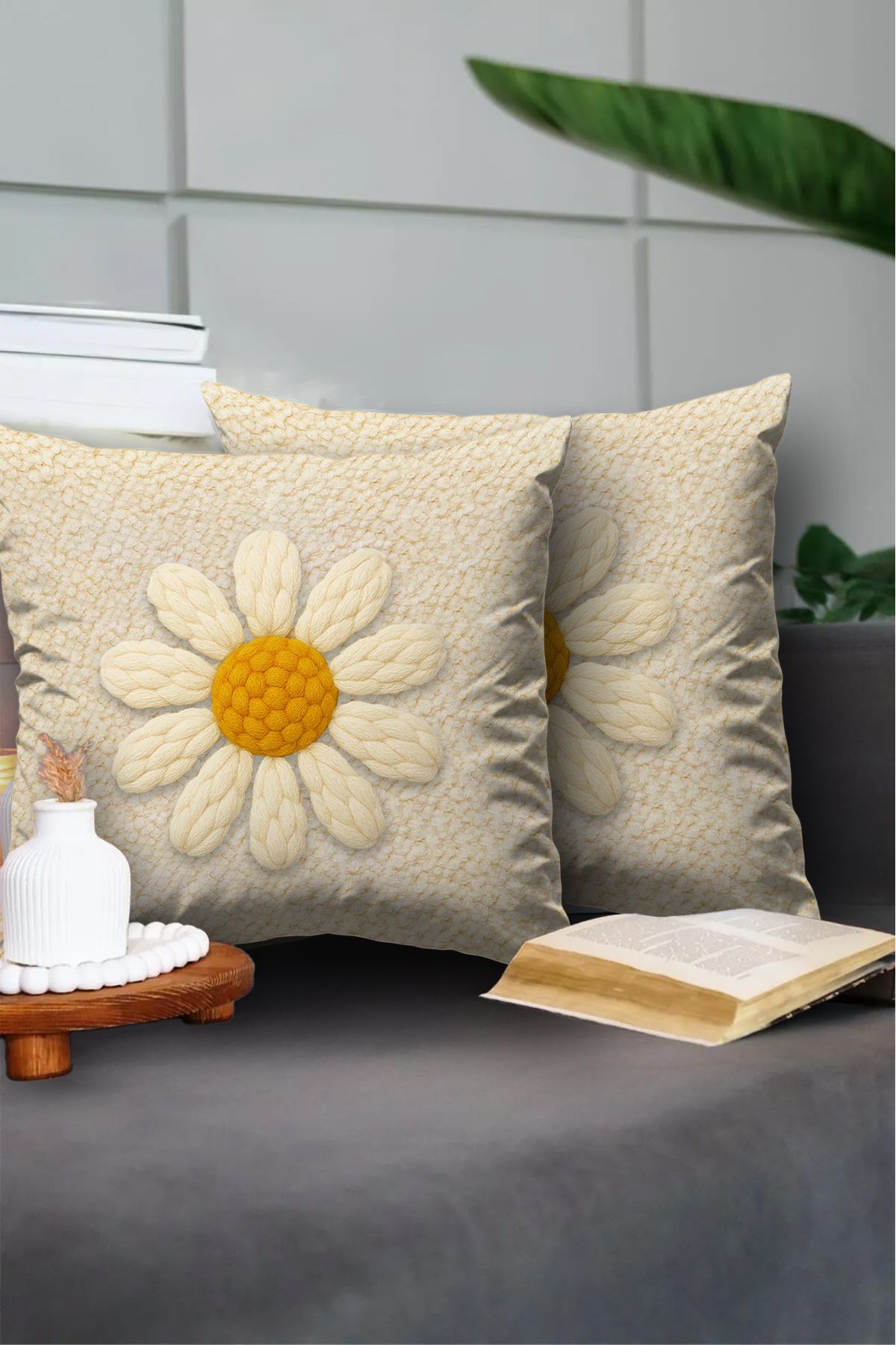 G&C HOME Punch Desenli Dijital Baskılı Çift Taraflı 2'li Takım Kirlent Kılıfı