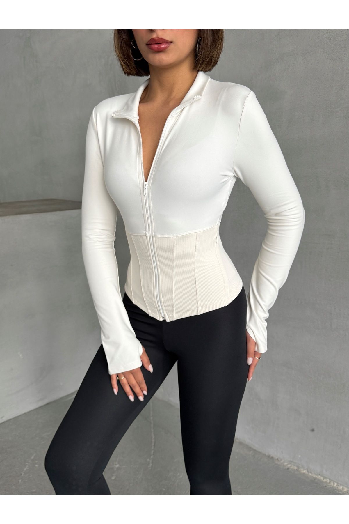 Miss Prova Fırçalı Soft Kumaş Baş Parmak Delikli Spor Ceket/Sweatshirt MISSCE2621-2