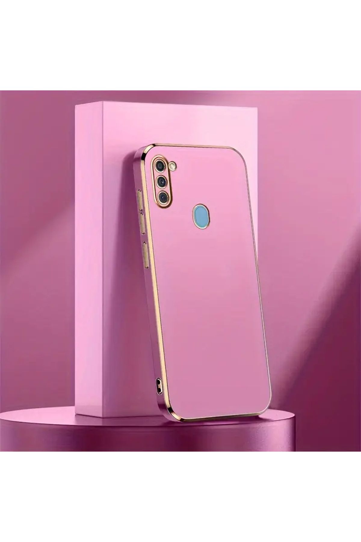 Merwish Galaxy M11 Uyumlu Lazer Kesim Gold Çerçeve Mor Kapak Kılıf
