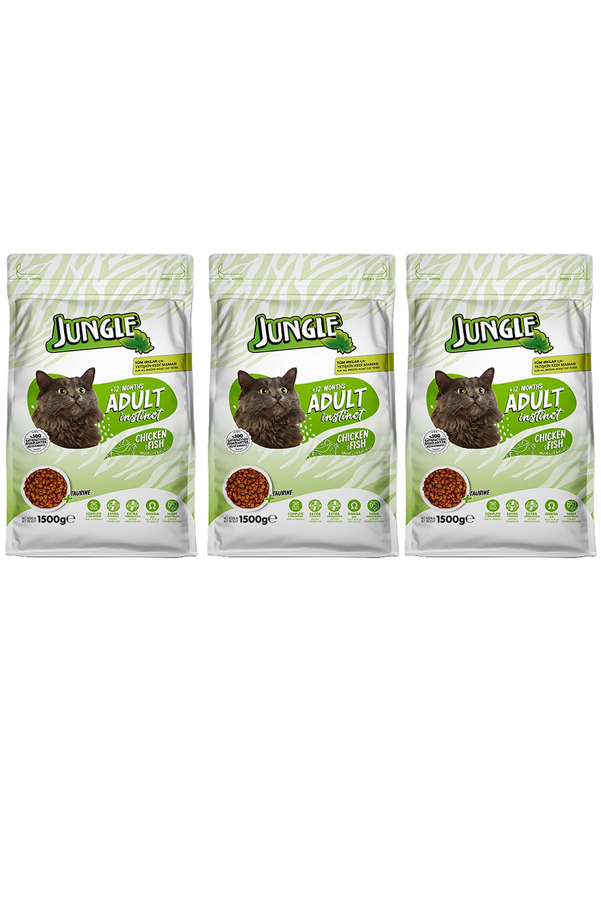 Jungle 1,5 KG KURU KEDİ MAMASI YETİŞKİN TAVUK-BALIKLI 3'LÜ