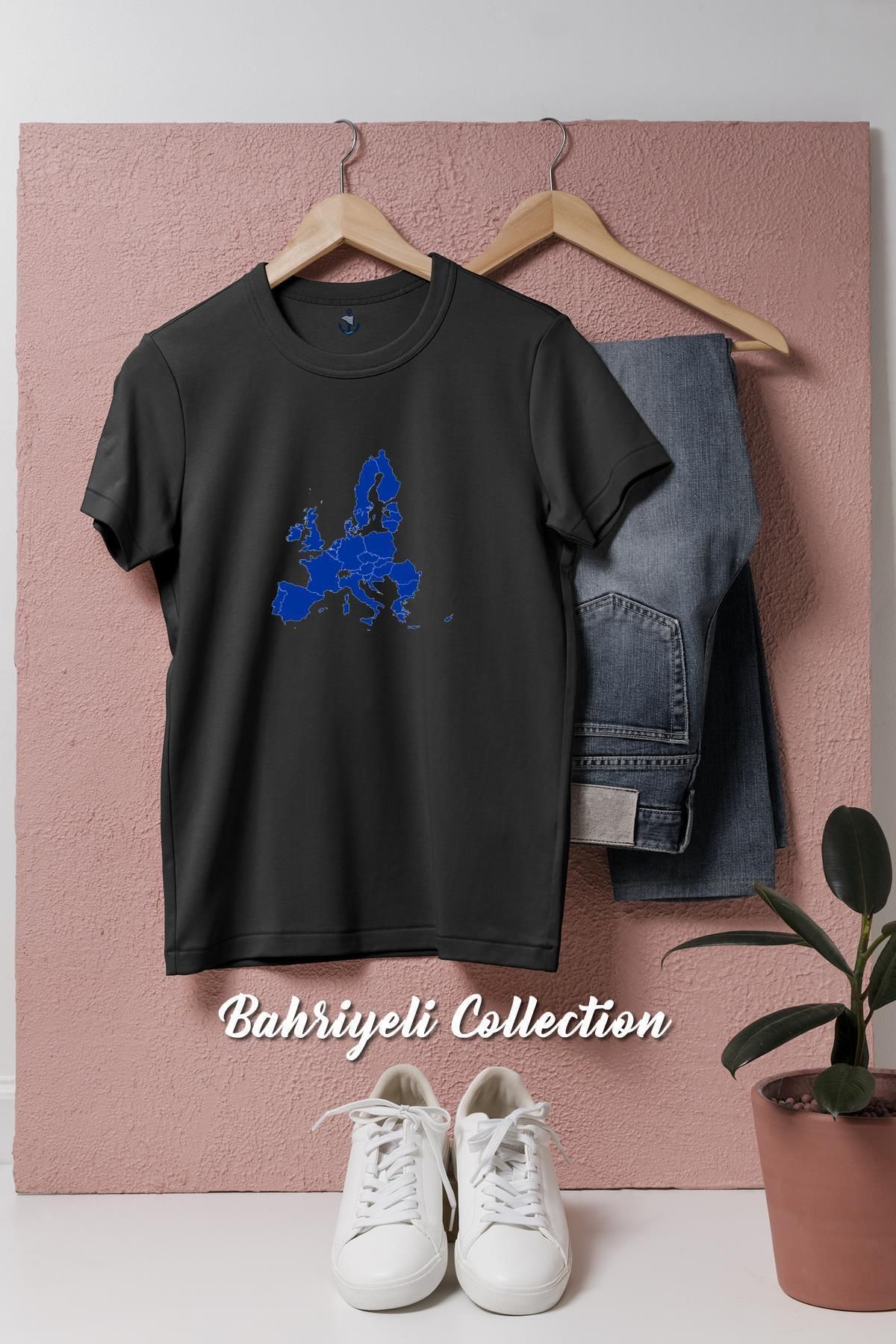 bahriyeli.jpeg Oversize Schengen Ülkeleri Haritası Tasarımlı Unisex T-Shirt