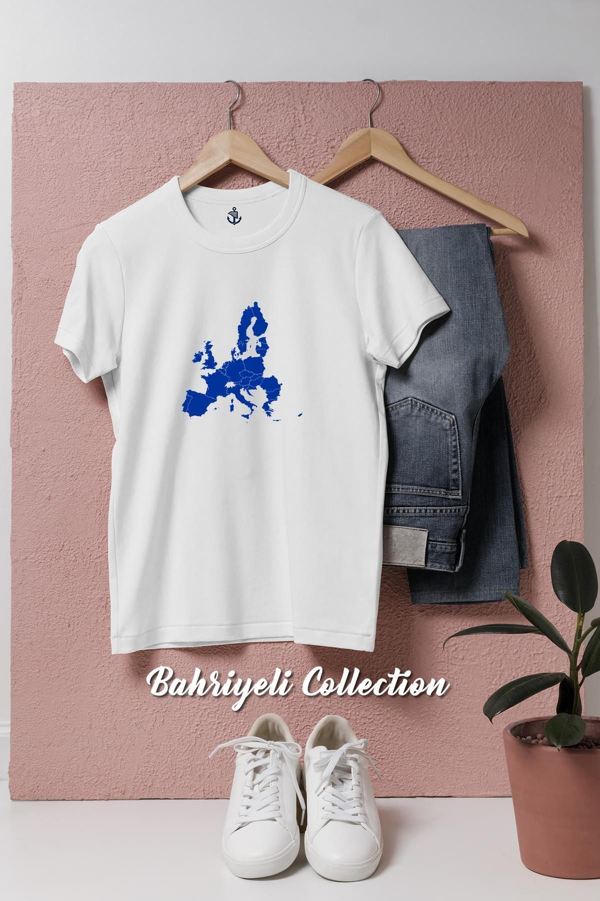 bahriyeli.jpeg Oversize Schengen Ülkeleri Haritası Tasarımlı Unisex T-Shirt
