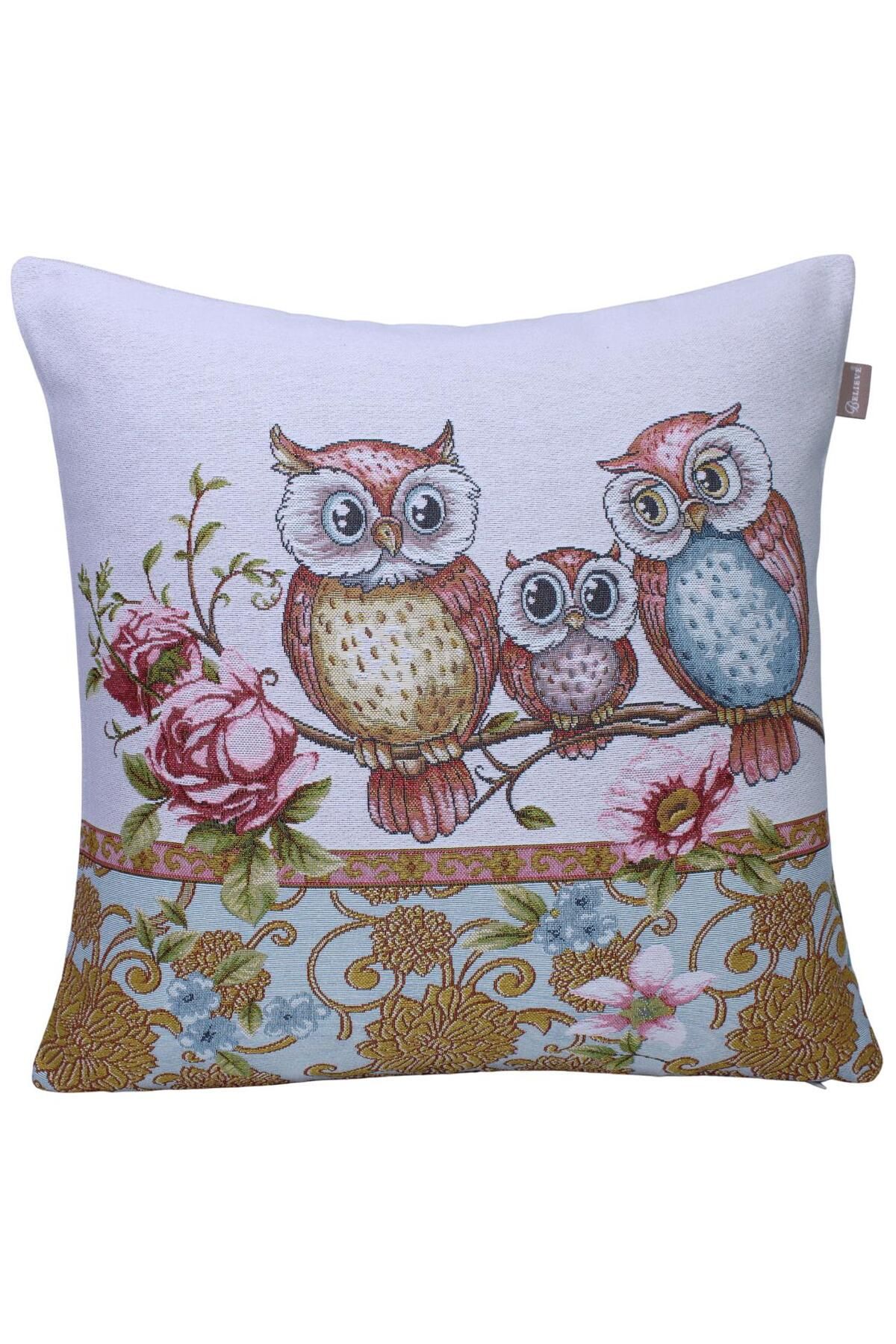 Believe OWL JAKARLI DOKUMA GOBLEN DEKORATİF BAYKUŞ KIRLENT 45*45