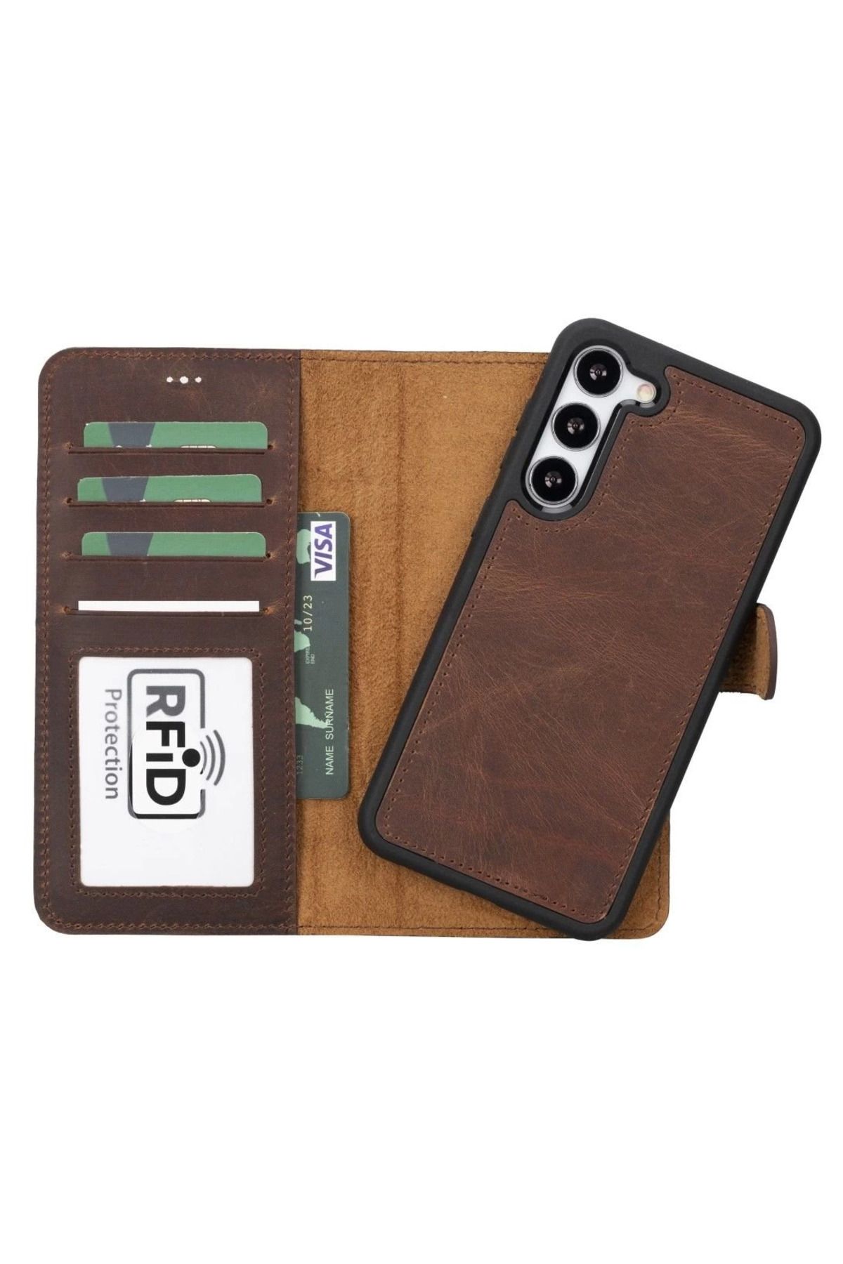 Modafiks Galaxy S23 Plus Uyumlu Deri Cüzdanlı Kılıf G2 Kahve