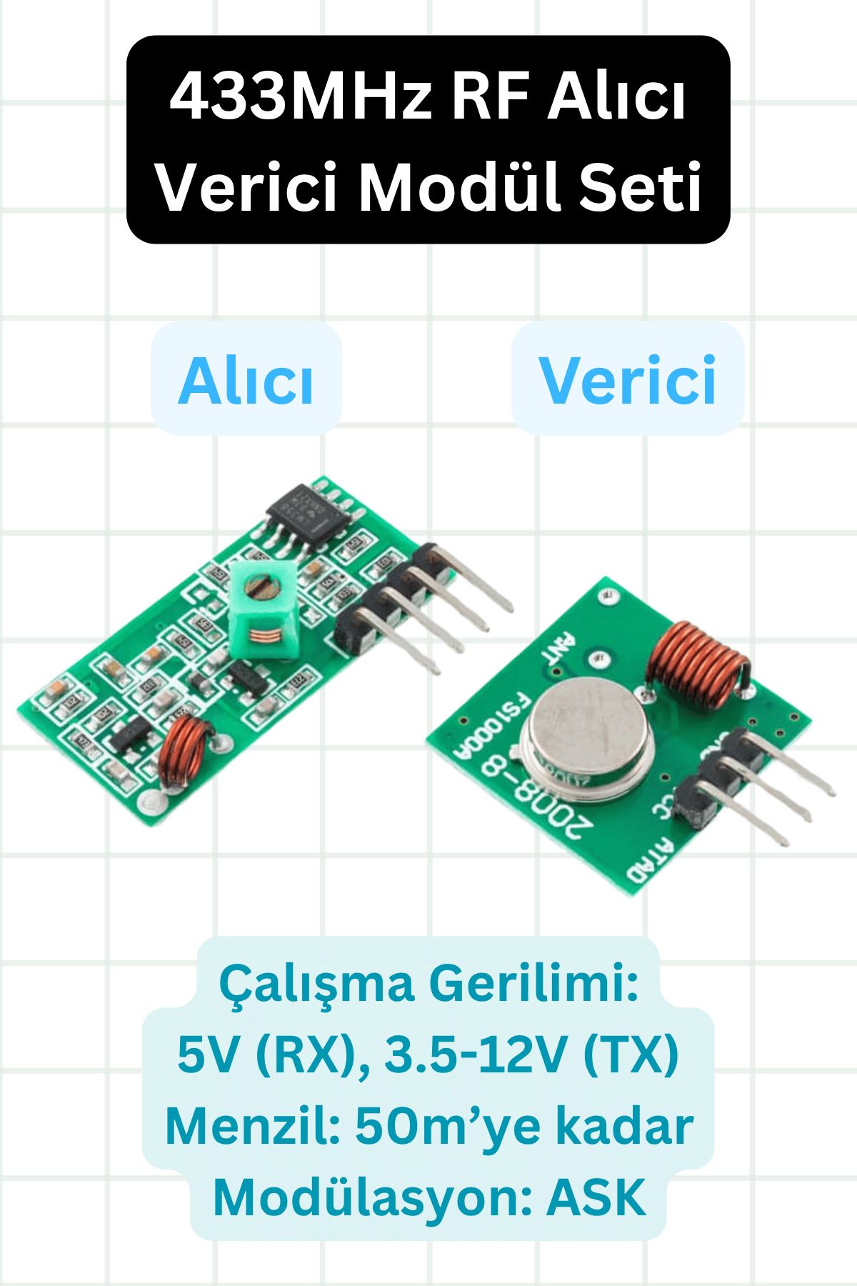 elektrik 433MHz RF Alıcı Verici Modül Seti