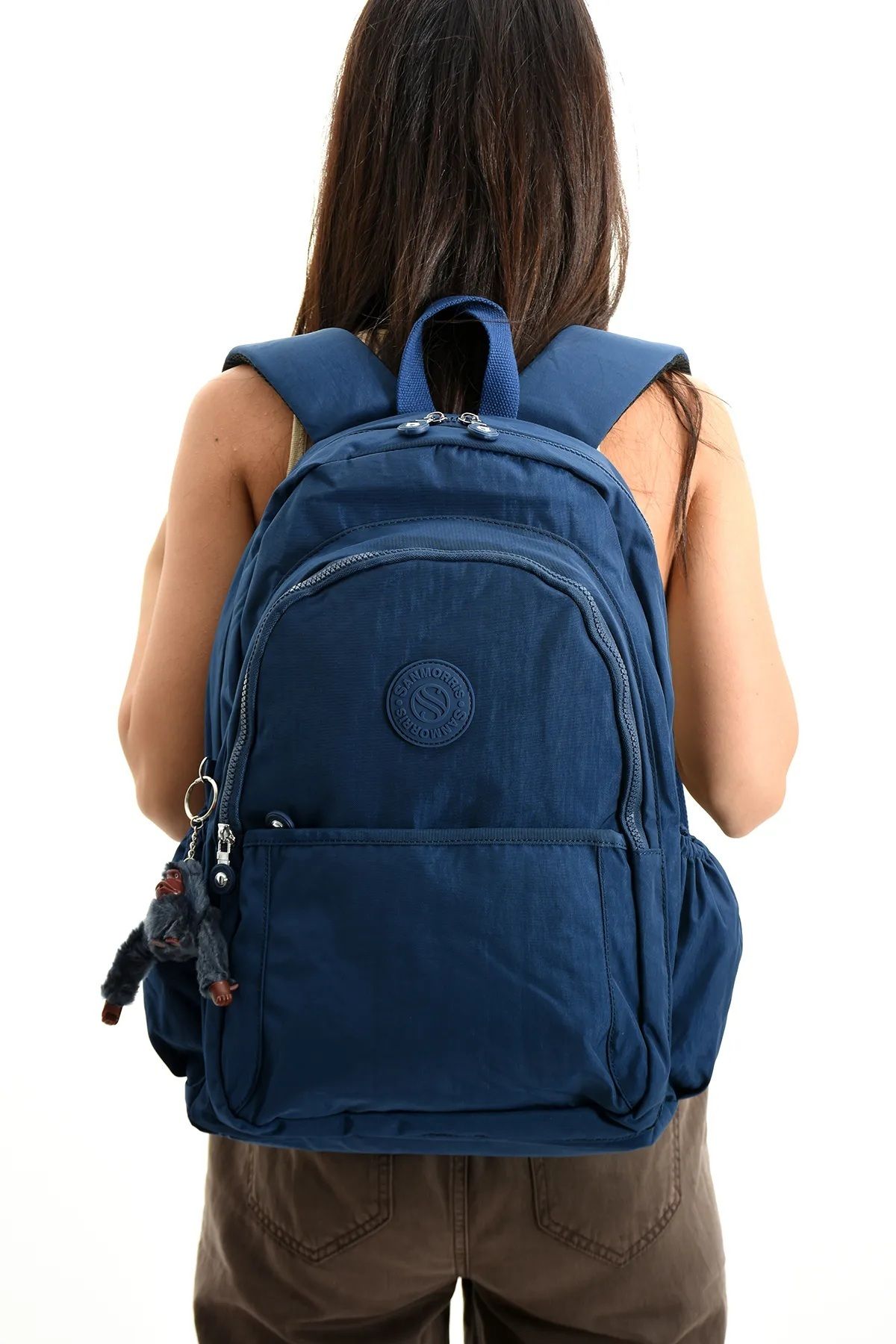 Elnara Unisex Su Geçirmez Krinkıl Kumaş Çok Gözlü Büyük Boy Okul Seyahat Tatil Sırt Çantası
