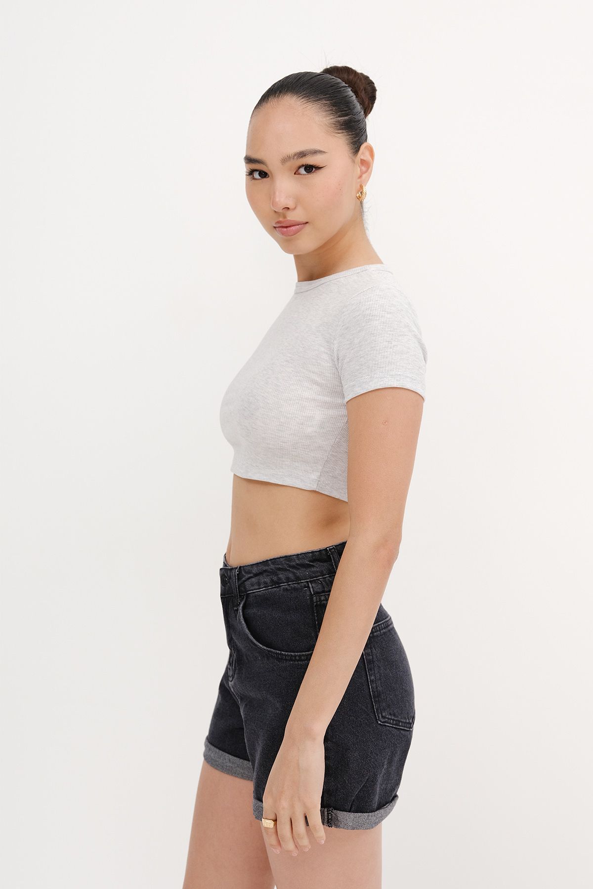 Addax-Short Sleeve Modal Crop T-Shirt P13871-P3 5