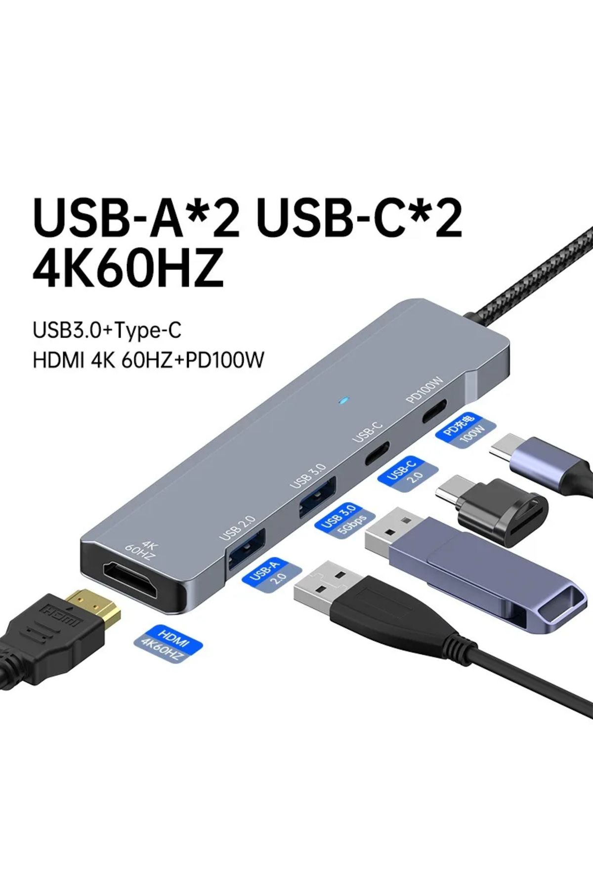 MMPSHOP Macbook Pro Air Uyumlu Type-C 6in1 Dönüştürücü Çoklayıcı Usb / Hdmı 4k / Type-c 100W Pd