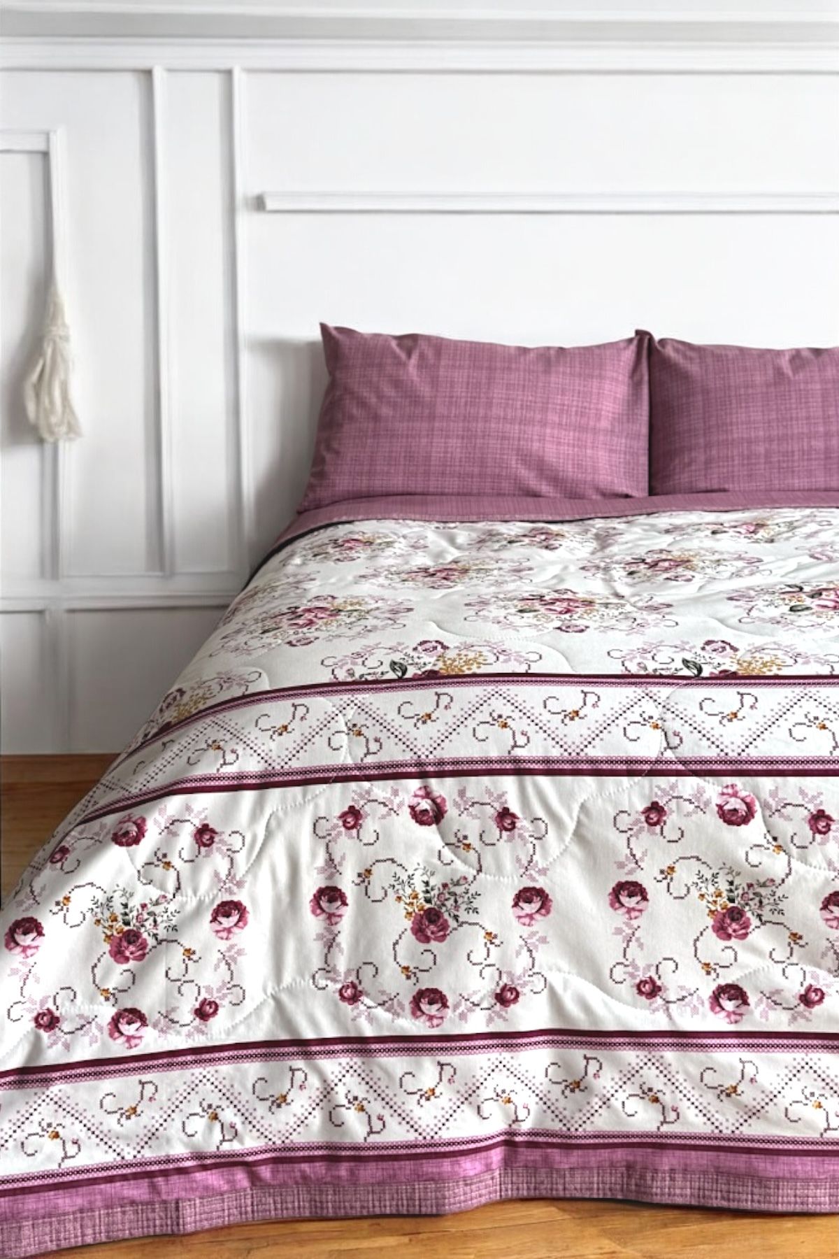 Alla Turca-Single Summer Sleeping Set |   Flat Sheet |   Cross Stitch Dusty Rose 2